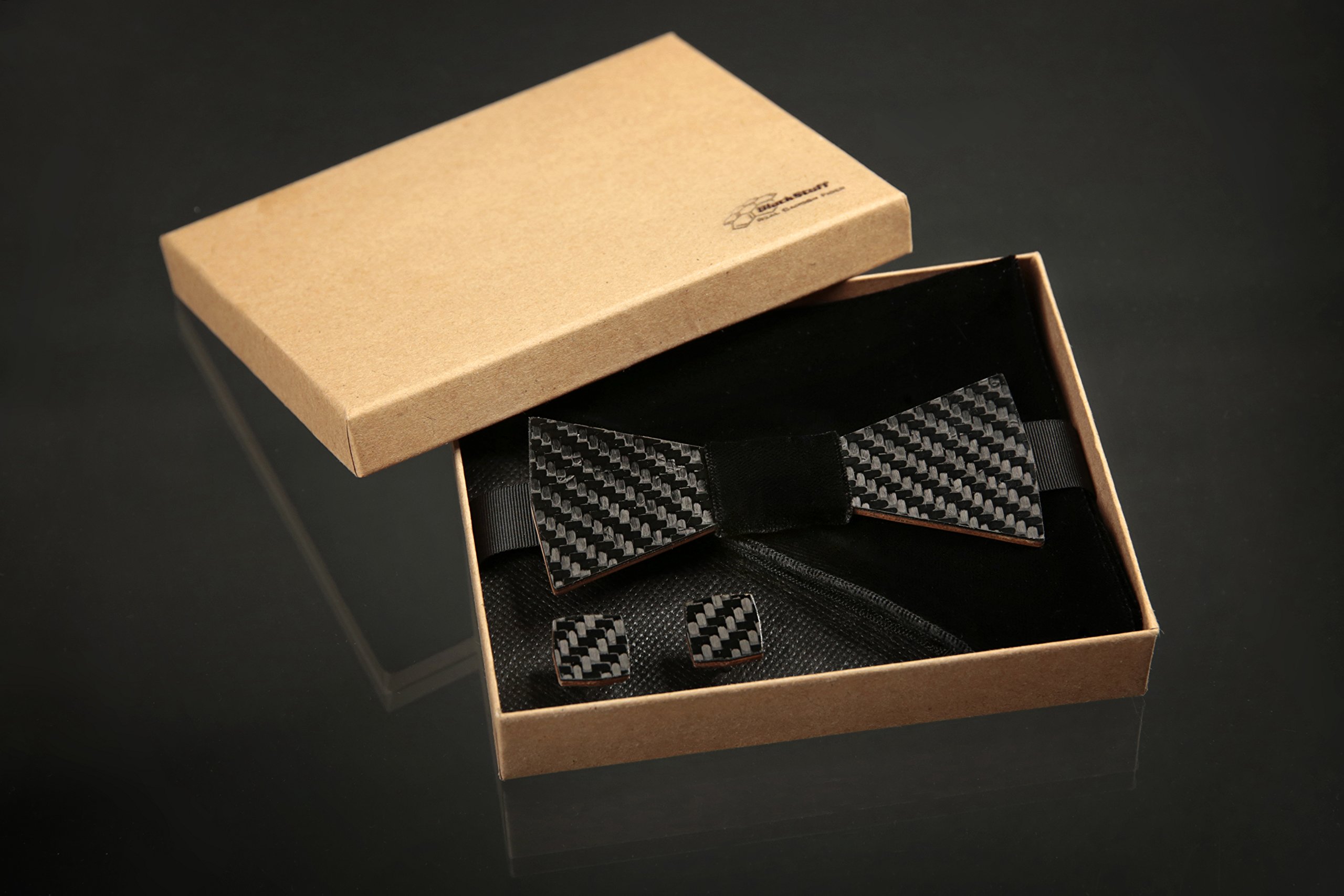 Freccia in legno e fibra di carbonio stile papillon e camicia gemelli, fazzoletto di velluto di seta e decorazioni