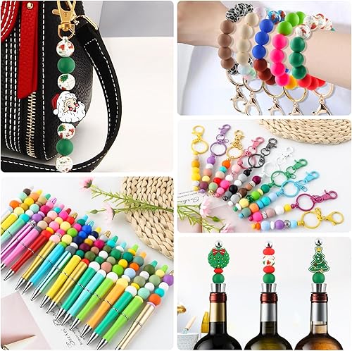 Miniatura 2 de HHCFAST 150 cuentas de silicona de 0.591 in, cuentas de silicona para hacer llaveros, cuentas de silicona a granel para hacer pulseras, collares y