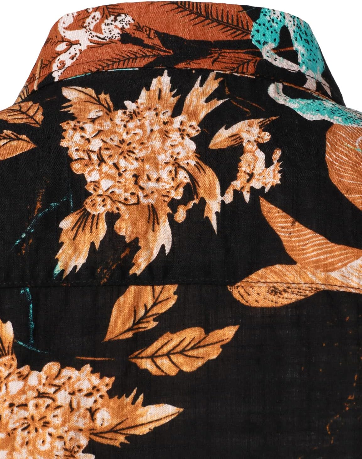 JOGAL Men's Flower Casual Button Down Short Sleeve Hawaiian Shirt Black Brown Small