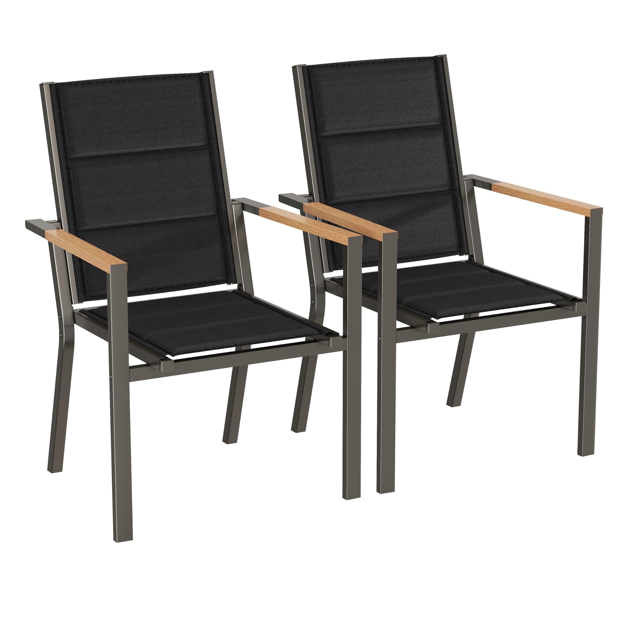 Set Di 6 Sedie Da Giardino Impilabili Amopatio - Schienale Alto, Textilene, Metallico, Nero - Foto 11