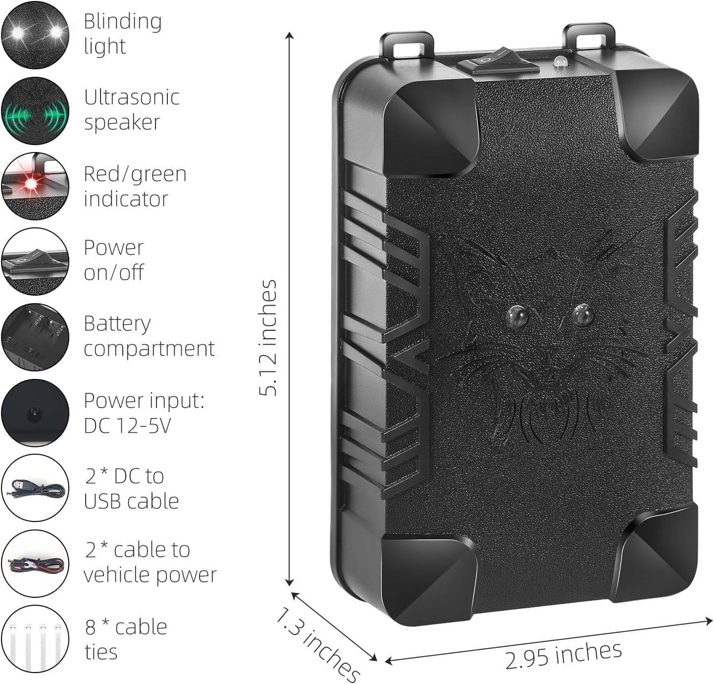 Jahy2Tech Deterrente per roditori sotto il cofano con luce stroboscopica e 3 metodi di alimentazione, repellente professionale a ultrasuoni per topi e scoiattoli, deterrente per auto, camion, camper,