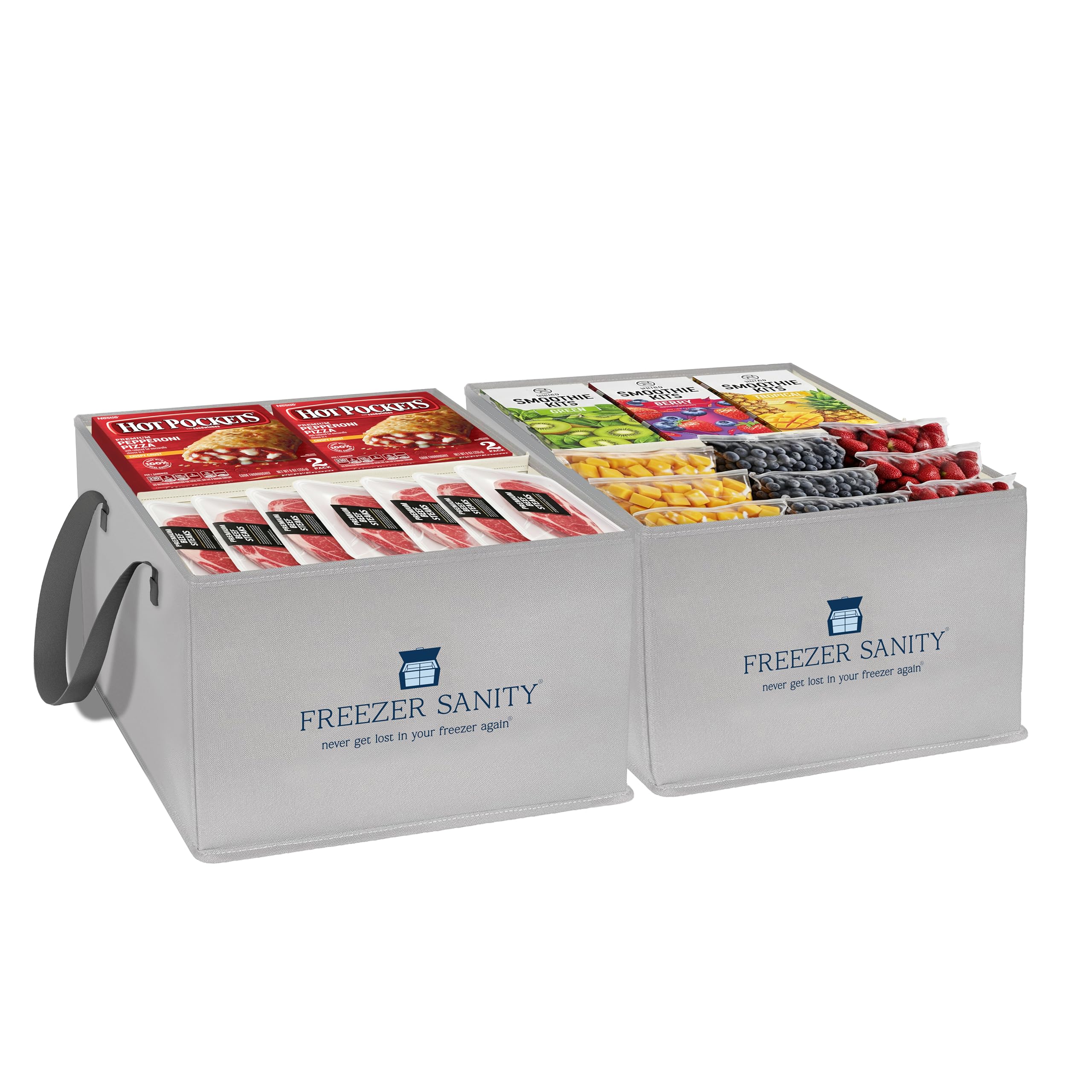 FREEZER SANITY The Original Chest Freezer Organizer Bins, Stackable Storage Organizers, Deep Freezer Dividers, Handles, Heavy-Duty, Water-Proof (2 Pack Regular 15x14x9) — image 1
