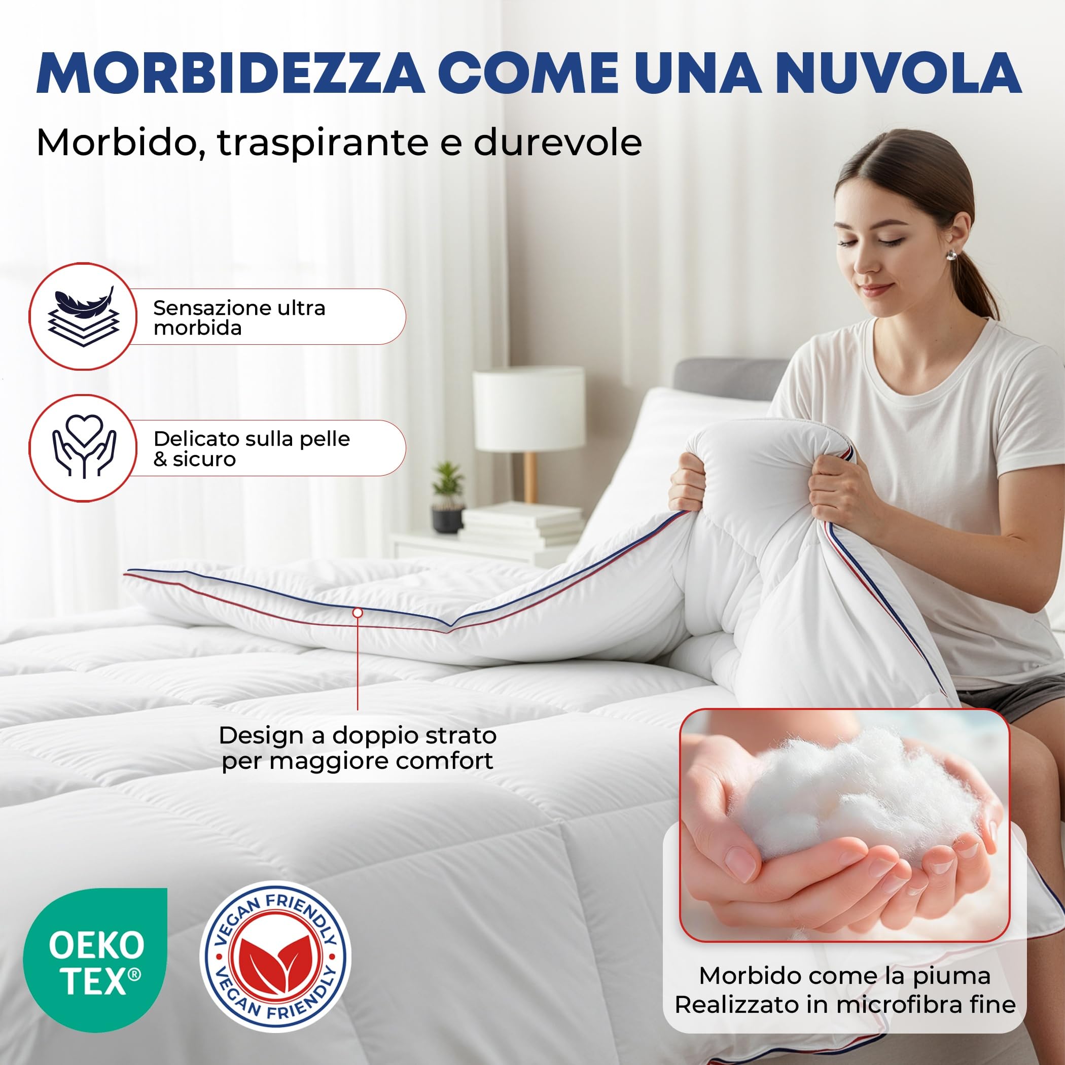 SLEEP COMFY Lusso 4 Stagioni Caldo Copriletto Grande 240 x 200 Trapunta Con 2 Pezzi Combinabili Per Tutto L'Anno, Coperta Invernale Per 2 Persone, Bianco