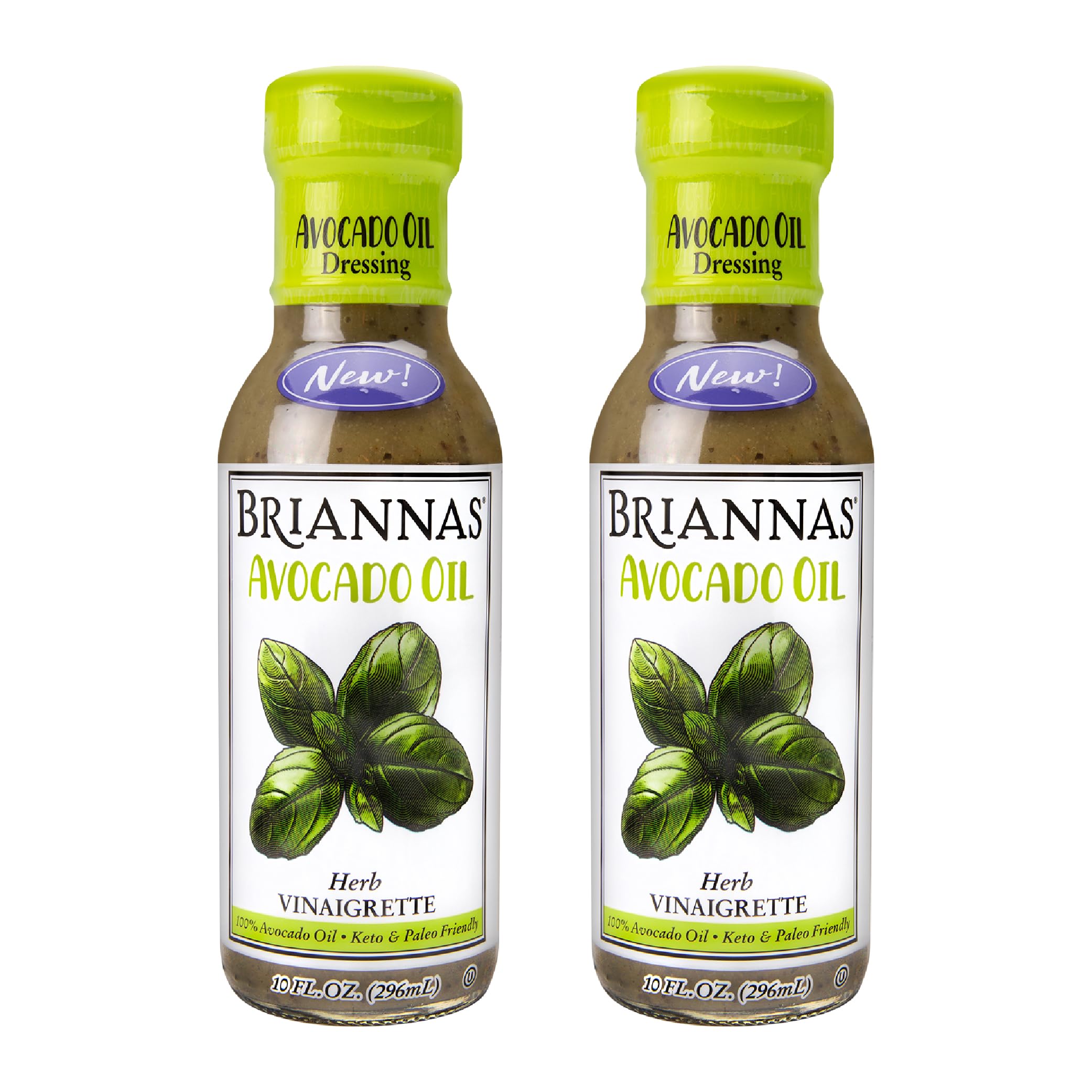 BRIANNAS - Avocado Oil Herb Vinaigrette Dressing - Nutrient Rich, Low Sodium, Keto & Paleo Friendly Salad Dressing made with 100% Avocado Oil - 10 oz. Bottles - 2 Pack