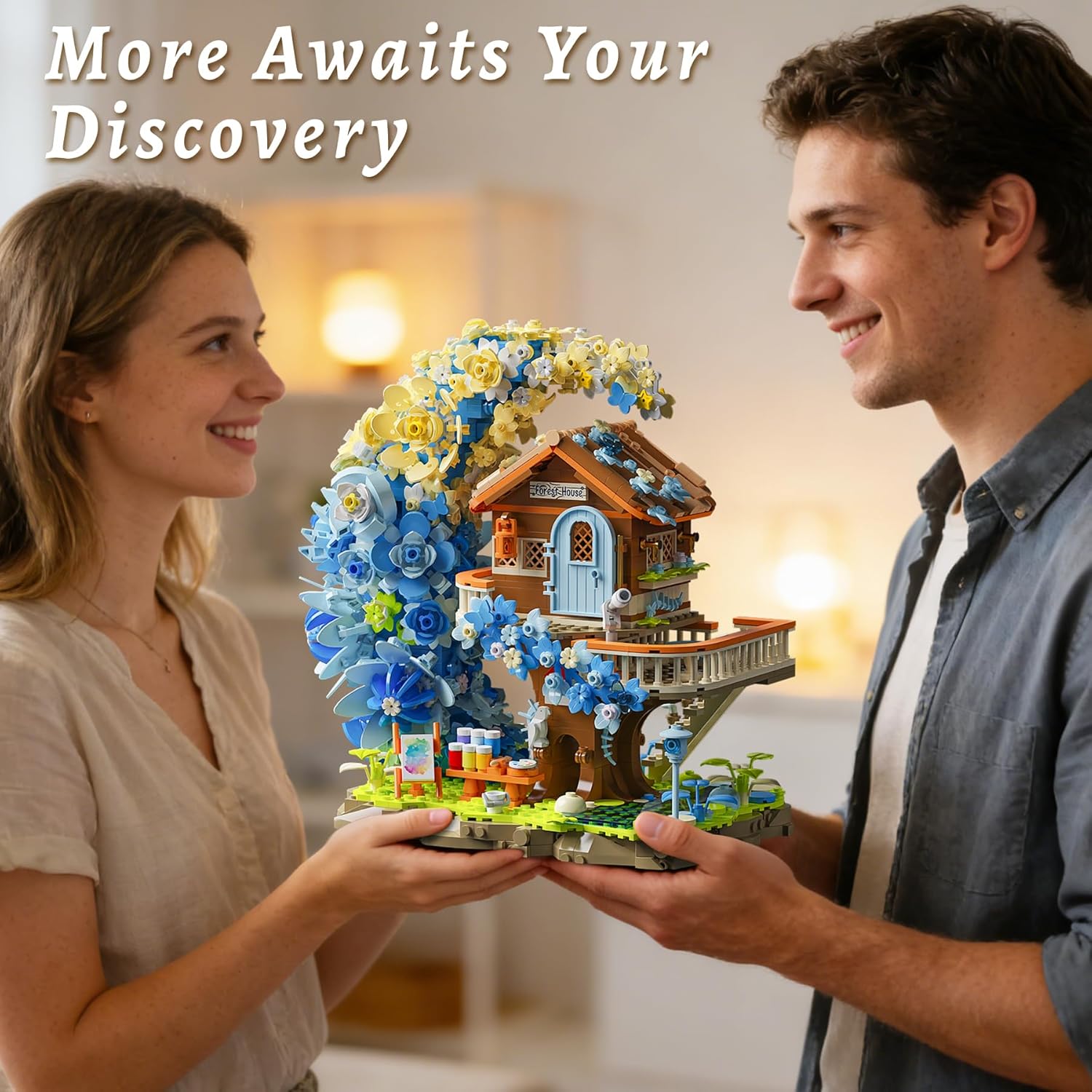 Blue Moon Flower House Building Set with Light, Botanical Collection Flowers Treehouse Builidng Block Kit, Compatible with Lego for Adults Creative Gift for Home Décor (1750PCS)