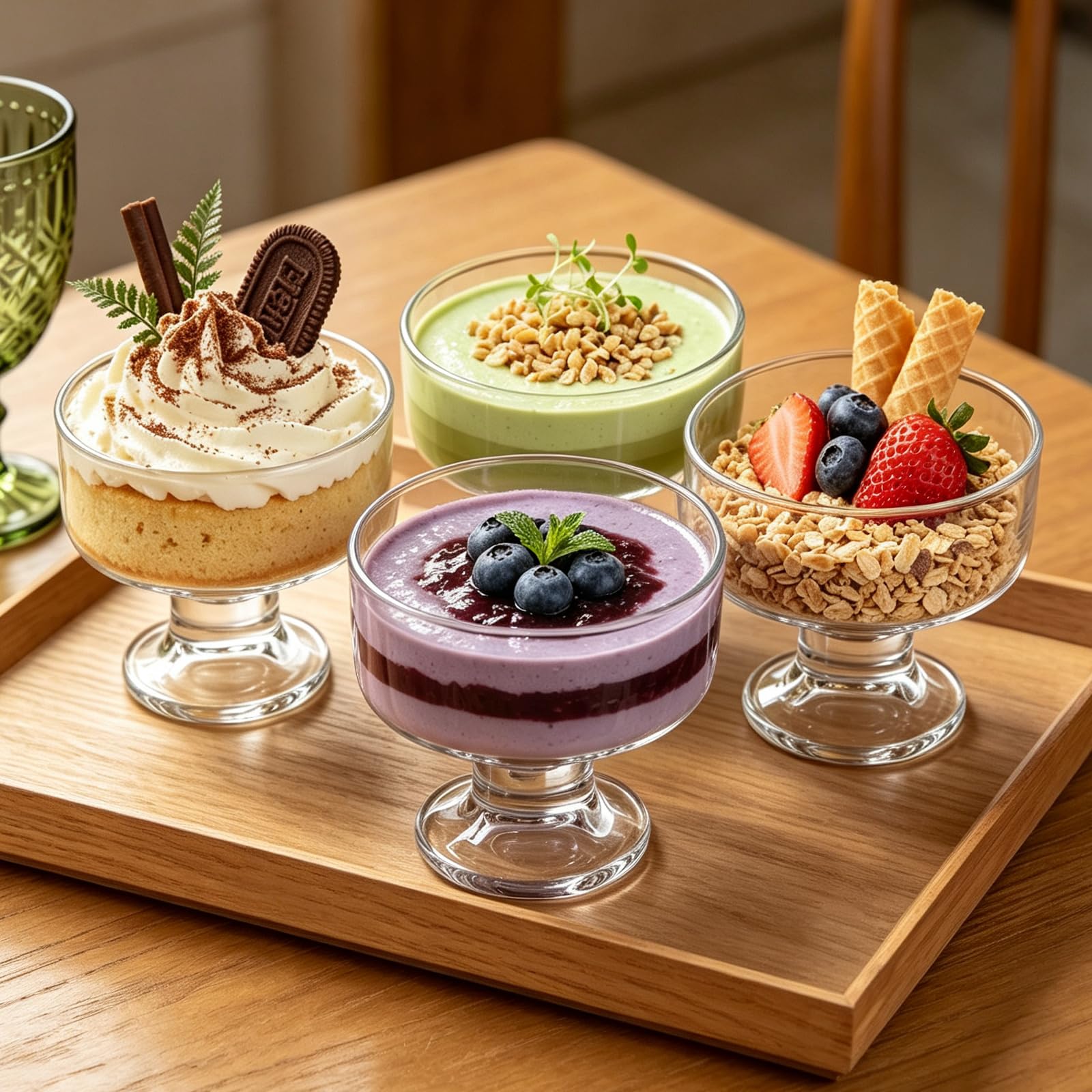 Set di 12 tazze da dessert, ciotole in vetro trasparente con base per gelato, bicchieri da cocktail di gamberi, piatti da portata da 210 ml, per macedonie, budini, gelatine, gelate e feste di