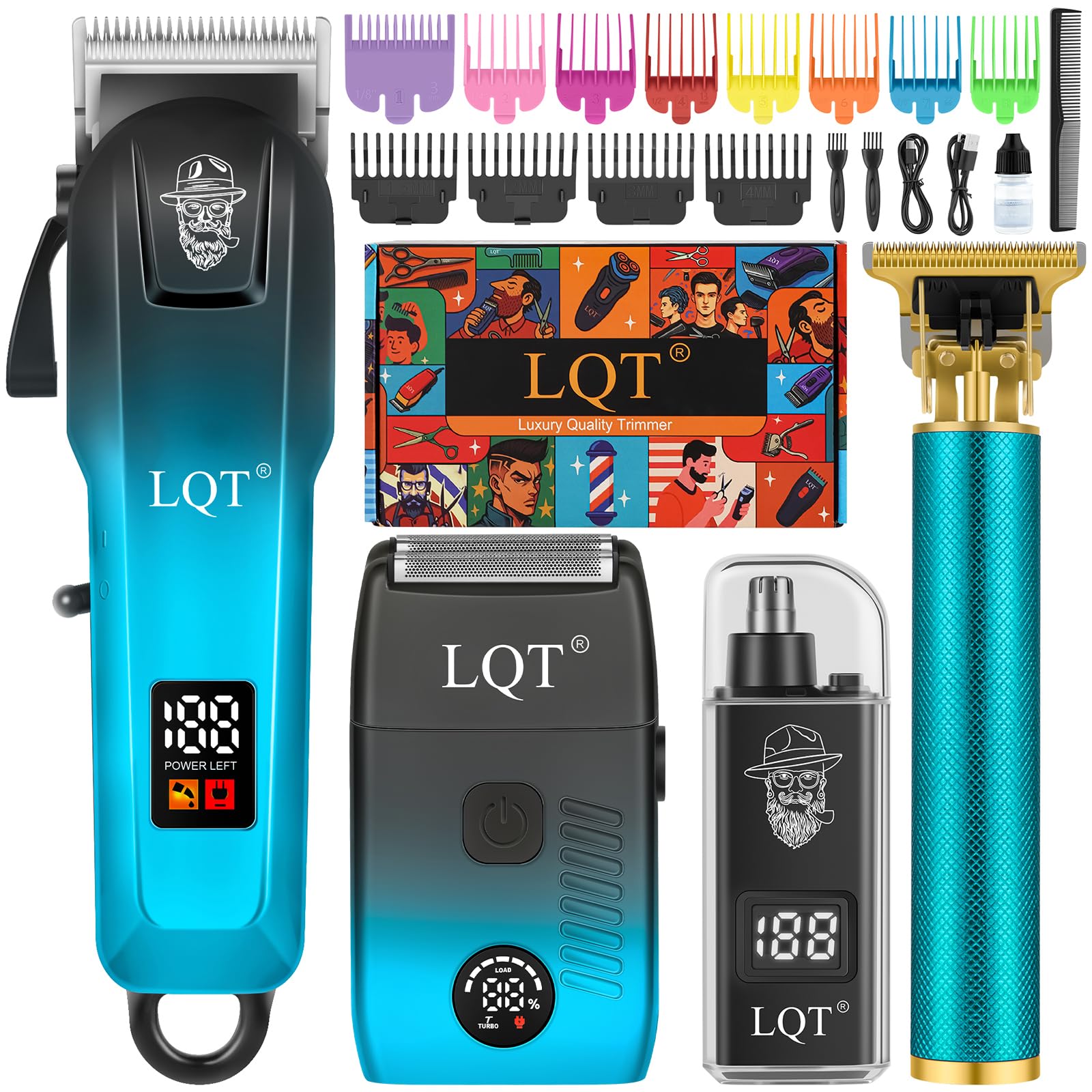 Hair Clippers for Men with LED Display, 4-Piece Cordless Grooming Kit with Beard Trimmer, Foil Shaver & Nose Trimmer, Rechargeable Hair Cutting Set for Home Barber, Men's Personal Care Kit & Gift