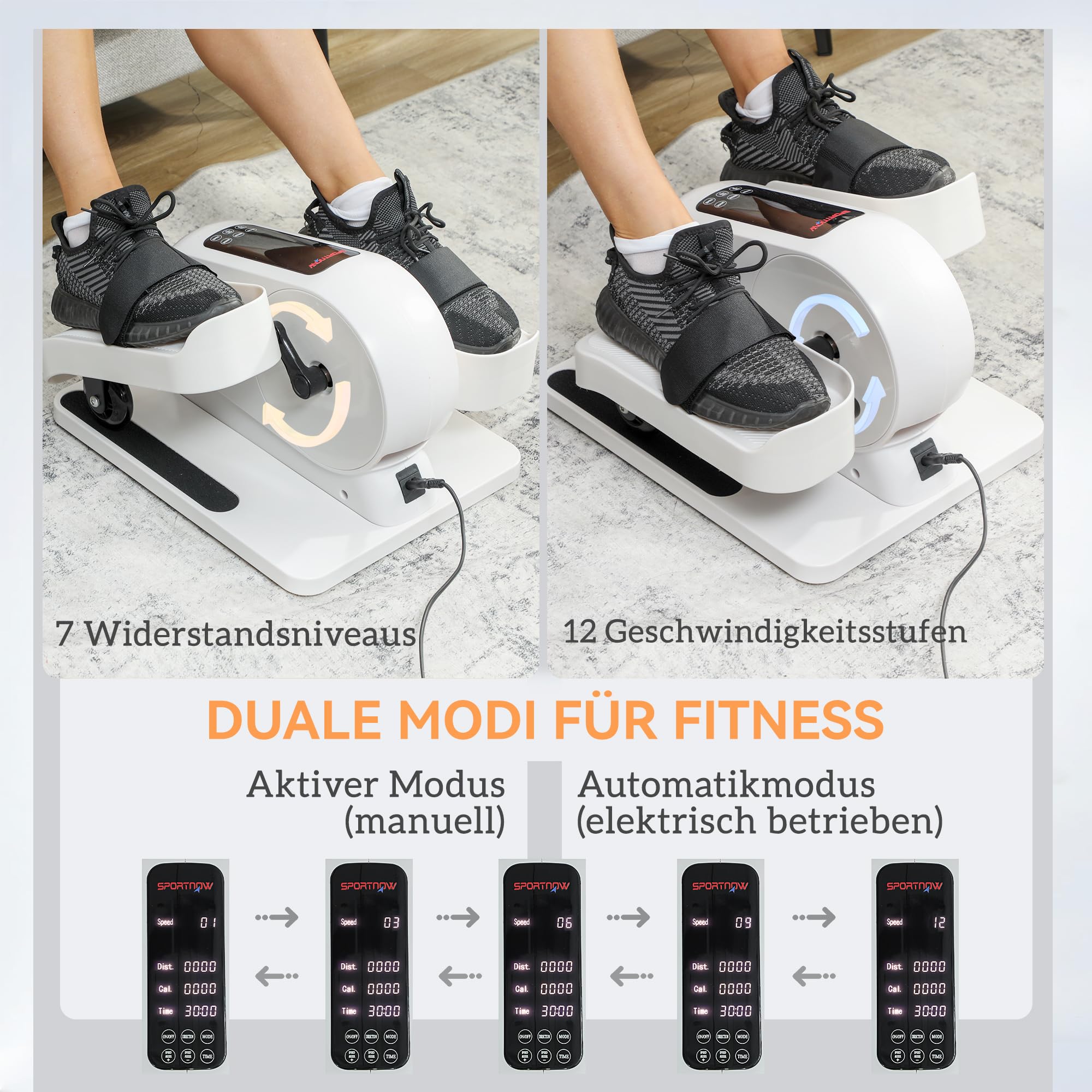 SPORTNOW Mini Ellipsentrainer Elektrischer Crosstrainer 12 Geschwindigkeiten 7 Widerstand Fernbedienung LED-Display rutschfest Leise Beintrainer