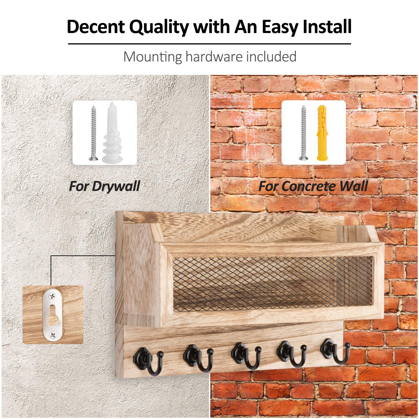 Nekon Porta posta e portachiavi decorativo da parete, 27,9 cm, in legno