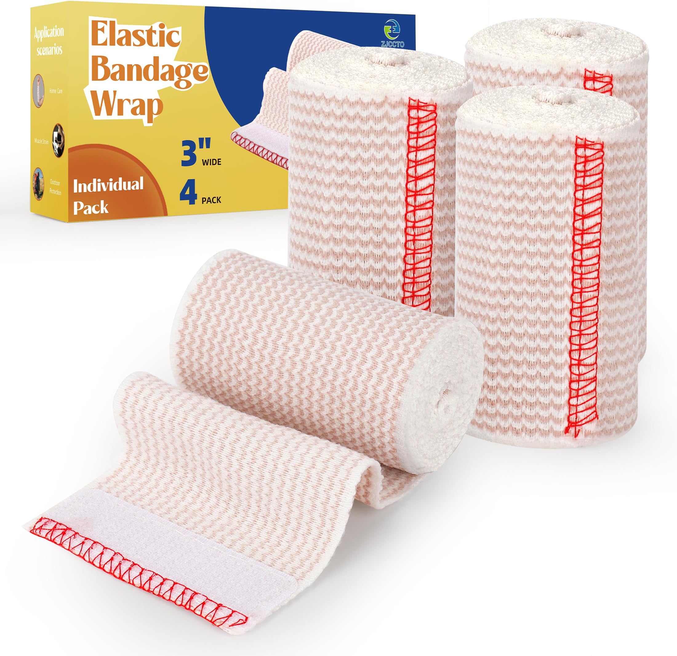 4 Pack Elastic Bandage Wrap | 3" Medical Bandage Wrap with Hook-and-Loop Fasteners on Both Ends Compression Wrap for Wounds Latex Free Stretch Bandage for Foot Arm Hand Ankle Injury