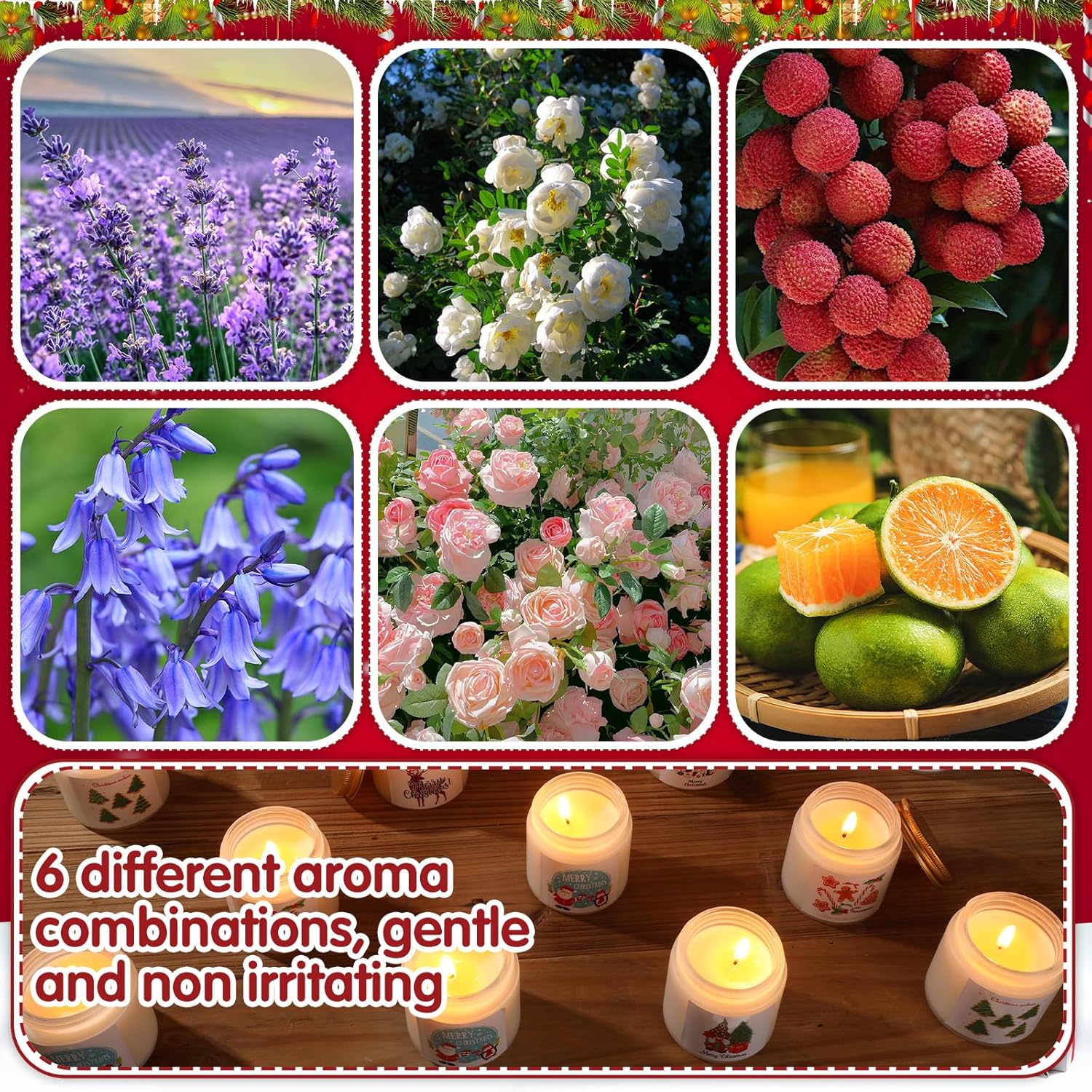 MTLEE 24 Pack Christmas Scented Candles Bulk 7 oz Jar Candles Aromatherapy Long Lasting Candles for Gifts Holiday Meditation Relaxing Spa Home Yoga, 6 Fragrance (Cute,Fresh Scent)