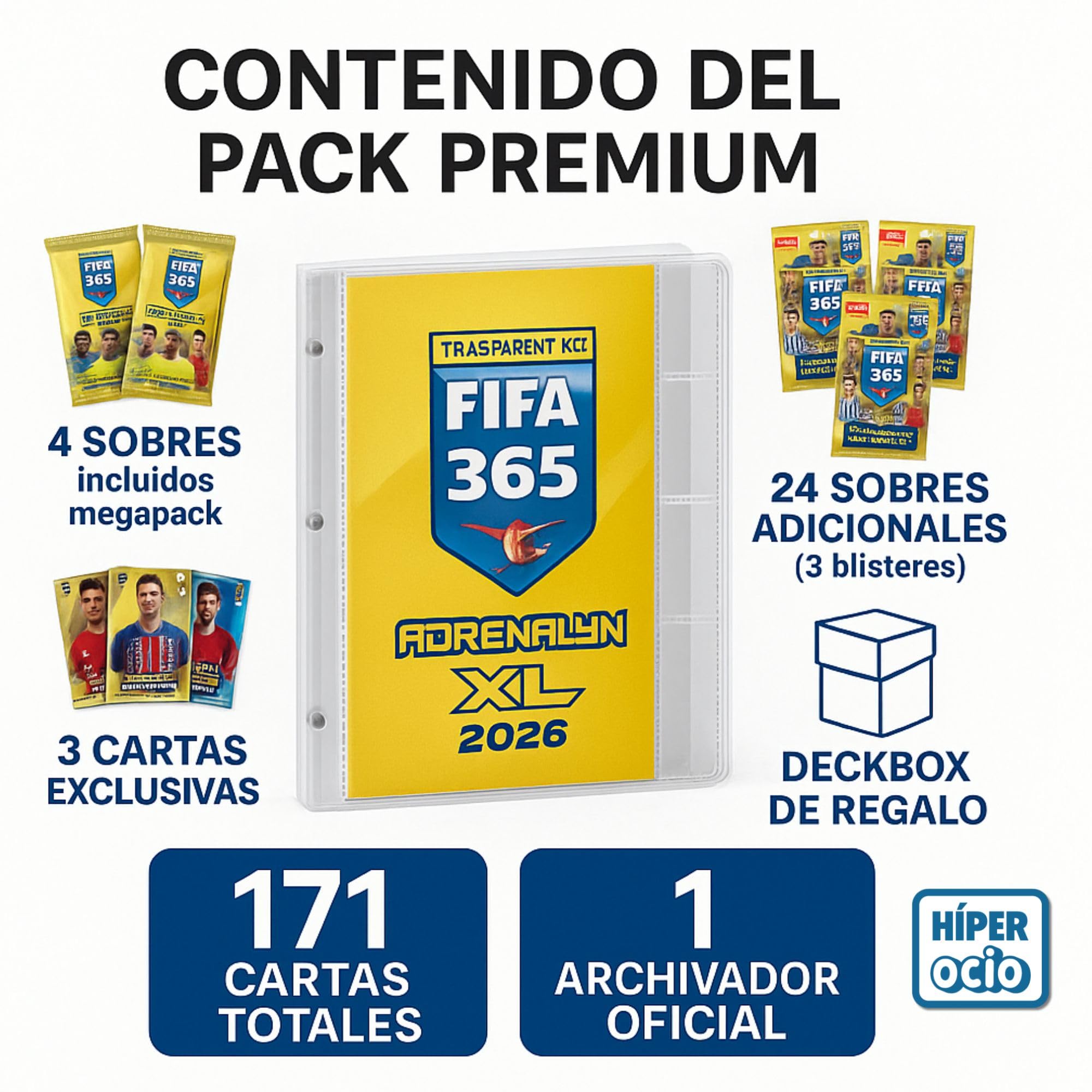 Panini FIFA 365 Adrenalyn 2026, Colección de Cartas, Pack Inicial con Archivador, Diferentes Versiones de Sobres, Deck Box de Regalo para repetidas (Premium+24)