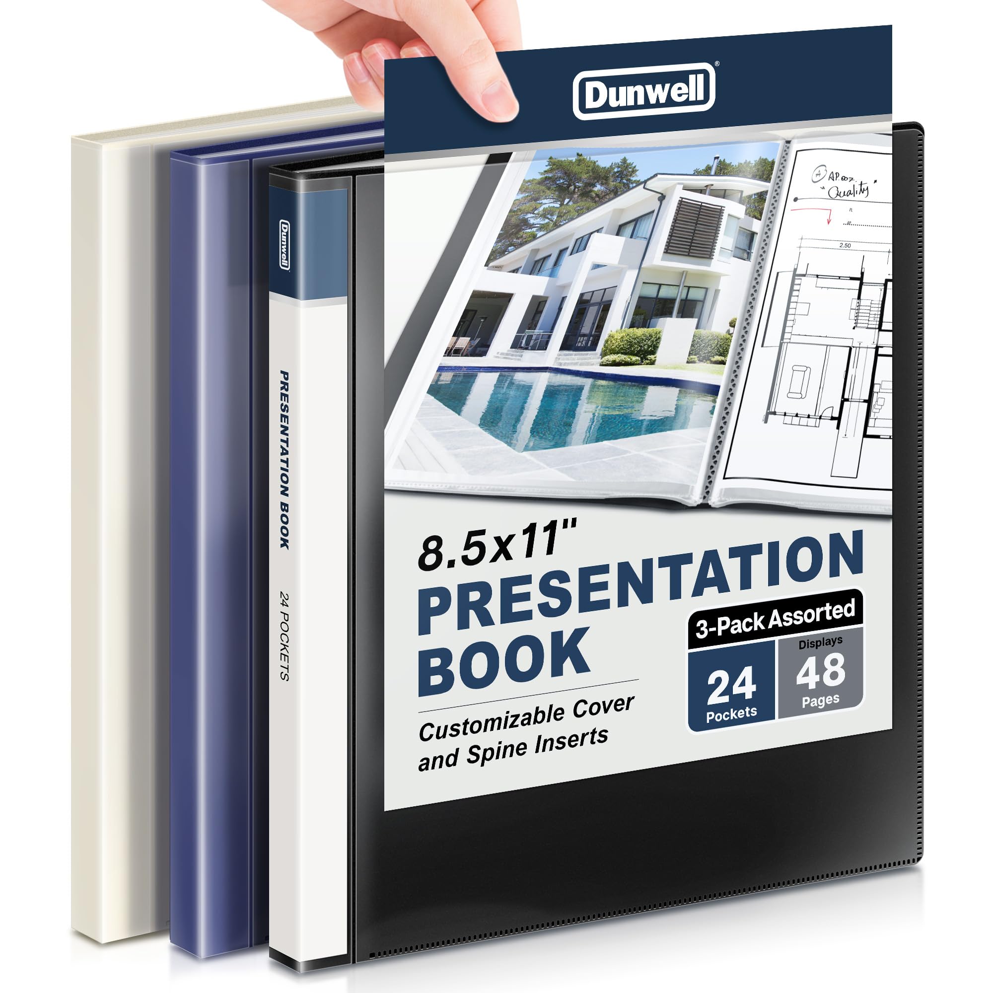Dunwell Presentation Binder 24-Pocket, Plastic Sleeves, 3-Pack, Assorted