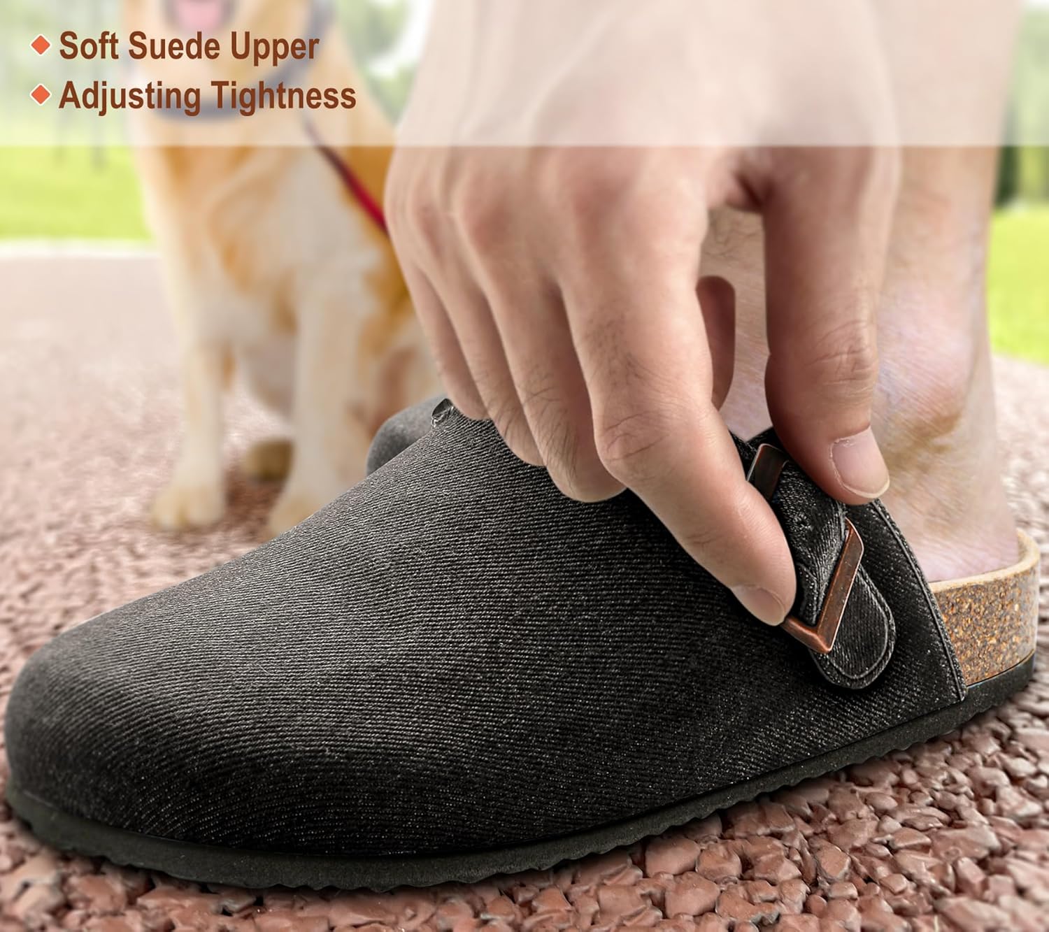 BULLIANT Women Clogs-Fleece-Lined Suede Mules Slippers Nurse Shoes Unisex-Memory Foam Arch Support Cork-Footbed(Black-9 Women/7 Men) - Image 5