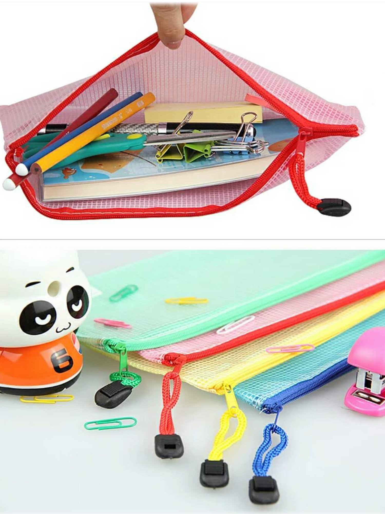 A4 Size Zipper Folder Plastic Folders 10 PCS Fabric Shade of Zip Files Zip Pouches Plastic Mesh Grid Design Multipurpose Storage Pockets with Zip Cosmetic Bag