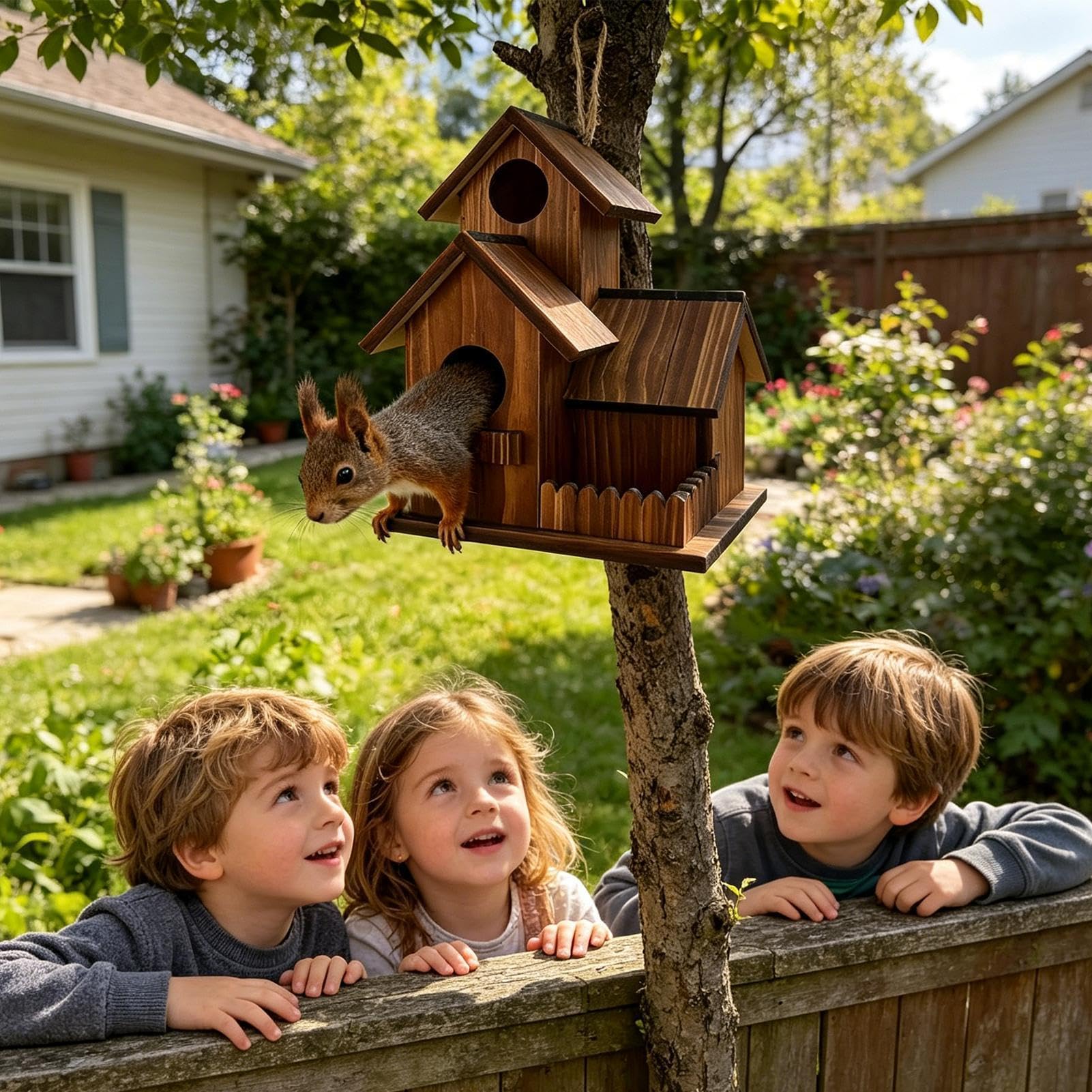 Casita para Ardillas, Cuenco con Toldo Chipmunk - Caseta de Agua para Ardillas,De Exterior, Patio, Jardín, Terraza, Árbol, Ventana, Pícnic, Casa Ardillas, Hogar Pájaros, Zona Juegos