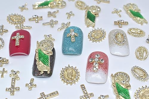 Miniatura 3 de Dijes de uñas 3D con diseño de calavera, 22 piezas de diamantes de imitación para Halloween, cruz de plata antigua, araña, esqueleto, garra, amor,