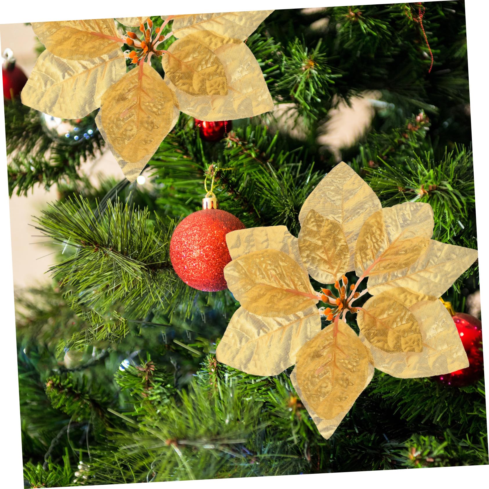 Cabilock 84piezas Flores Artificiales De Poinsettia para Decoración Navideña Flores Falsas para Árboles y Guirnaldas Decoración De Navidad Sin Olor
