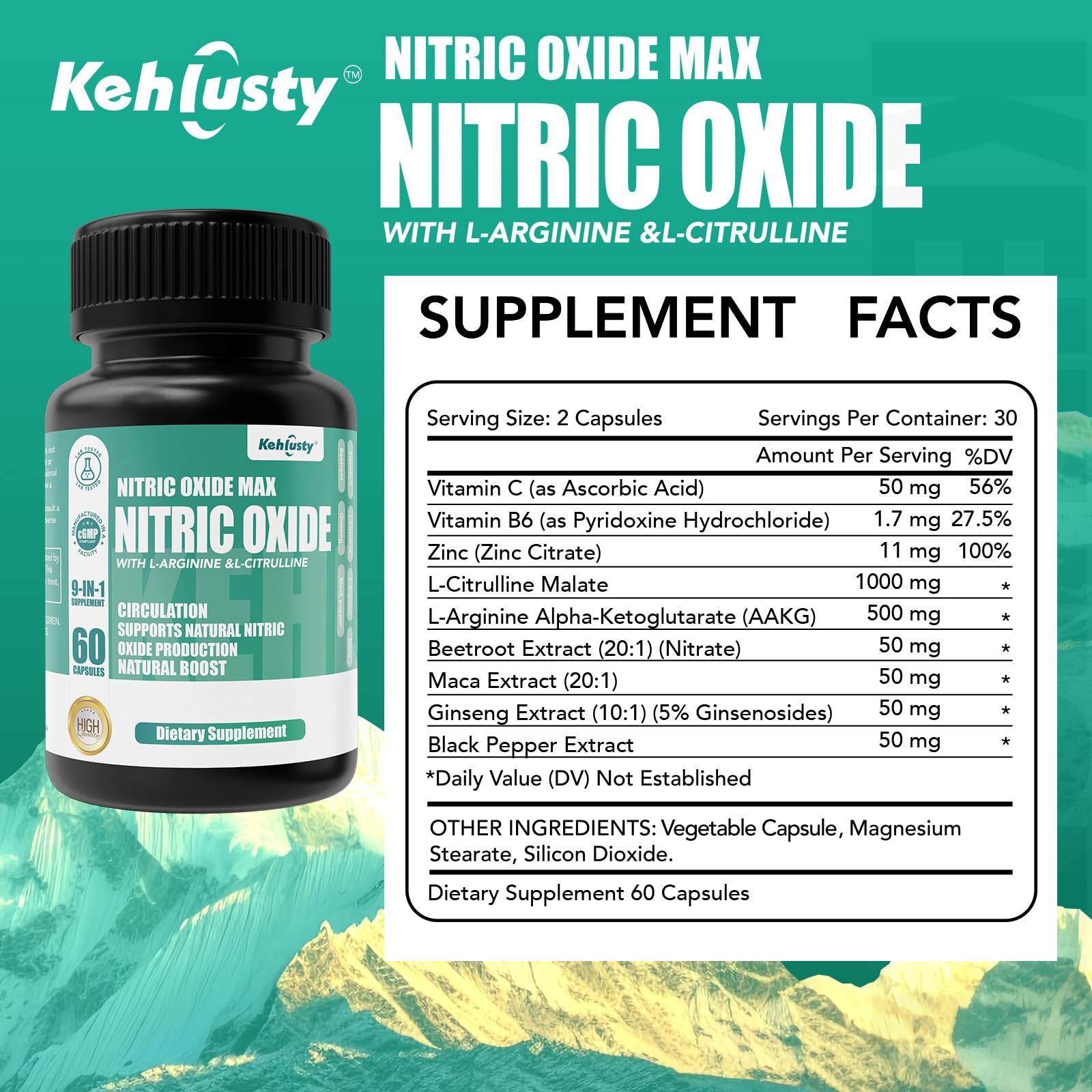 Nitric Oxide Booster Supplements for Men, 60 capsuals — Amazon image 2