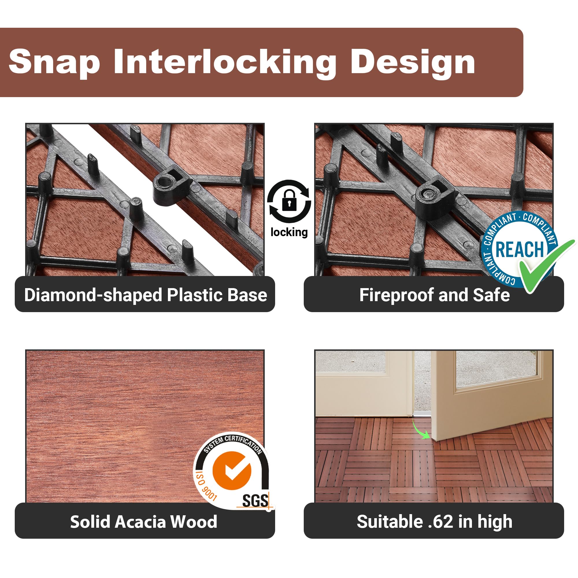 View of Snapklik.com : Zone 54 PCS FSC Certified Acacia Wood Interlocking Deck Tiles - 12