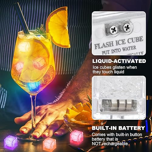 Miniatura 3 de Paquete de 20 cubos de hielo iluminados para bebidas, cubos de hielo LED multicolor con luces que cambian de color, cubo de hielo impermeable IP67