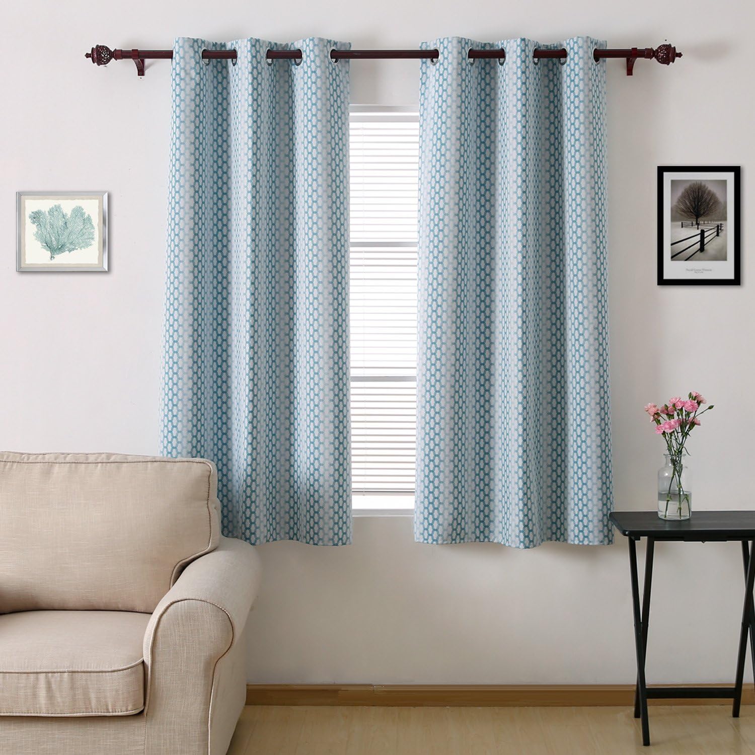 Deconovo Darkening Panels Gradient Moroccan Printed Window Top Grommet Thermal Insulated Blackout Curtains for Living Room, 42x63 Inch, Teal