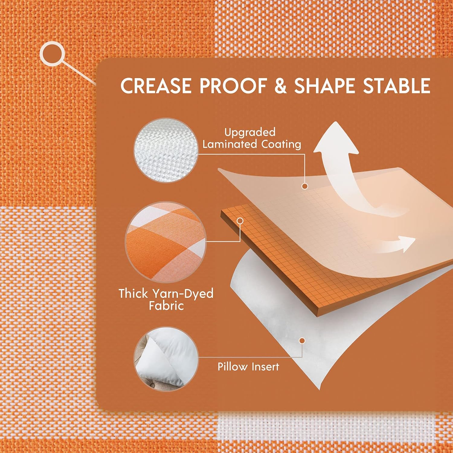 Phantoscope Pack of 2 Gingham Buffalo Check Plaid Throw Fall Decorative Pillow Cover Throw Pillows Farmhouse Square Pillow Cases for Halloween Home Decor, Orange 18 x 18 Inches - Image 3