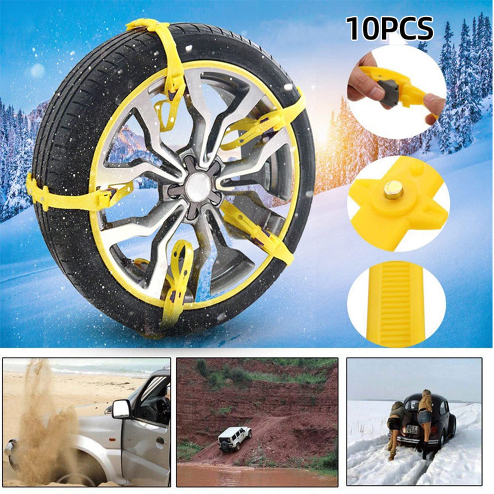 Cadenas de neumáticos para Coches - 10 Cadenas de Rueda para neumáticos de | Coche,Cadena de neumáticos Ajustable Antideslizante de Emergencia para Camiones Pesados Sedan, Hielo de Barro