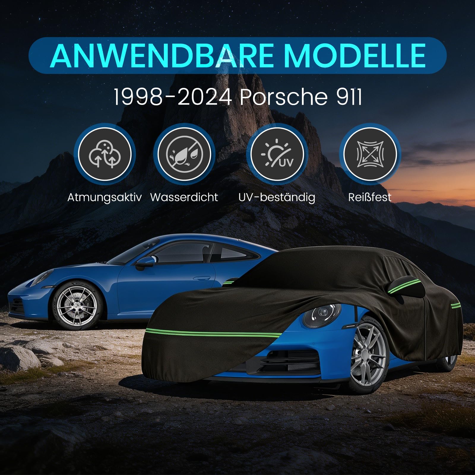 Telo copriauto impermeabile per Porsche 911 (serie 991/992/996/997) 1998-2024, 6 strati, per esterni, con chiusura lampo, fascia antivento, inverno ed estate