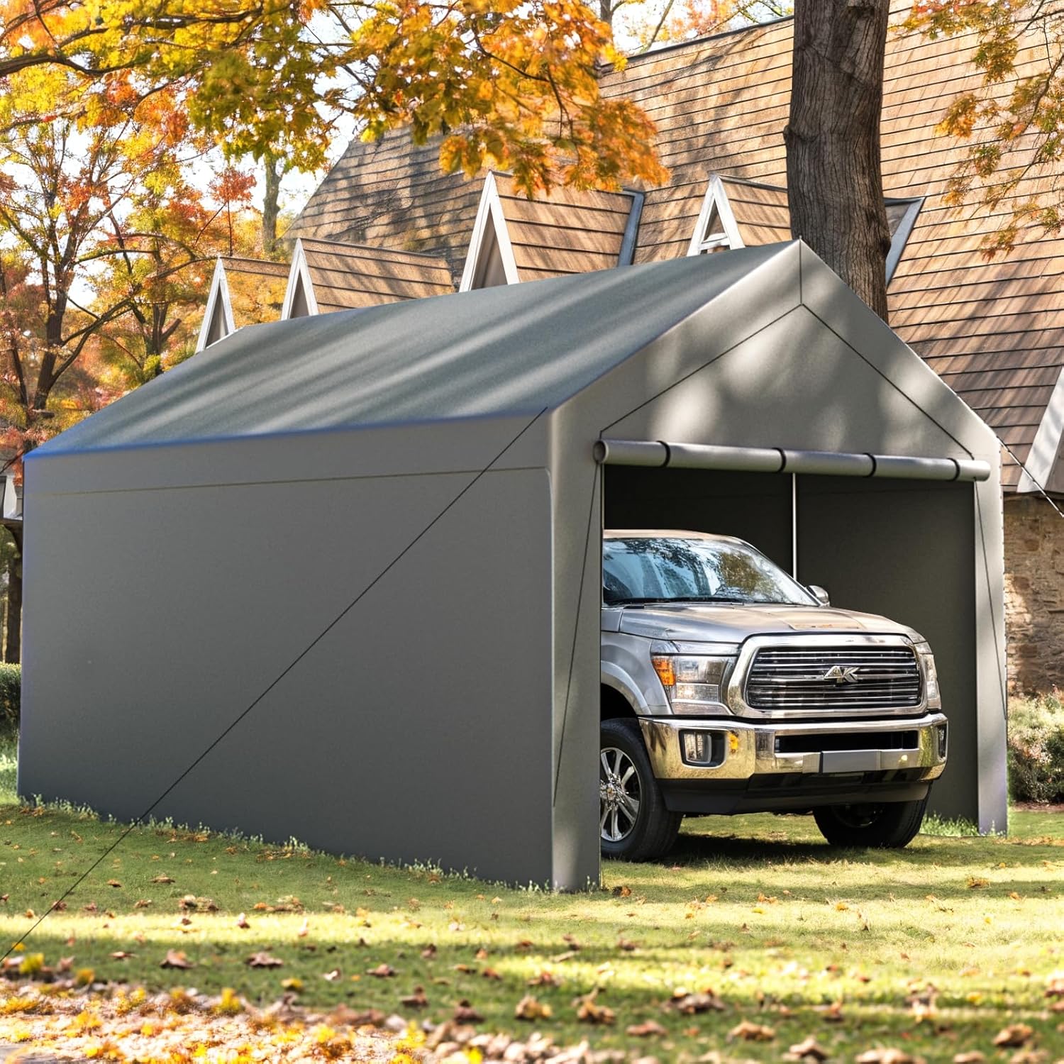 Carport, 10x20ft Heavy Duty Portable Garage, Car Port with Storage Shed, Car Canopy with Removable All-Season Tarp Sidewalls & Doors for Car, Truck, Boat, Party, Grey
