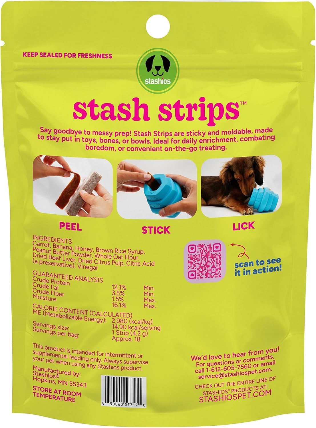 Stashios: Stash Strips - Peanut Butter & Banana - 18ct Stickable Enrichment Dog Treats, Peel-Stick-Lick, Fits Most Toys, Mess-Free, Pet Boredom Buster