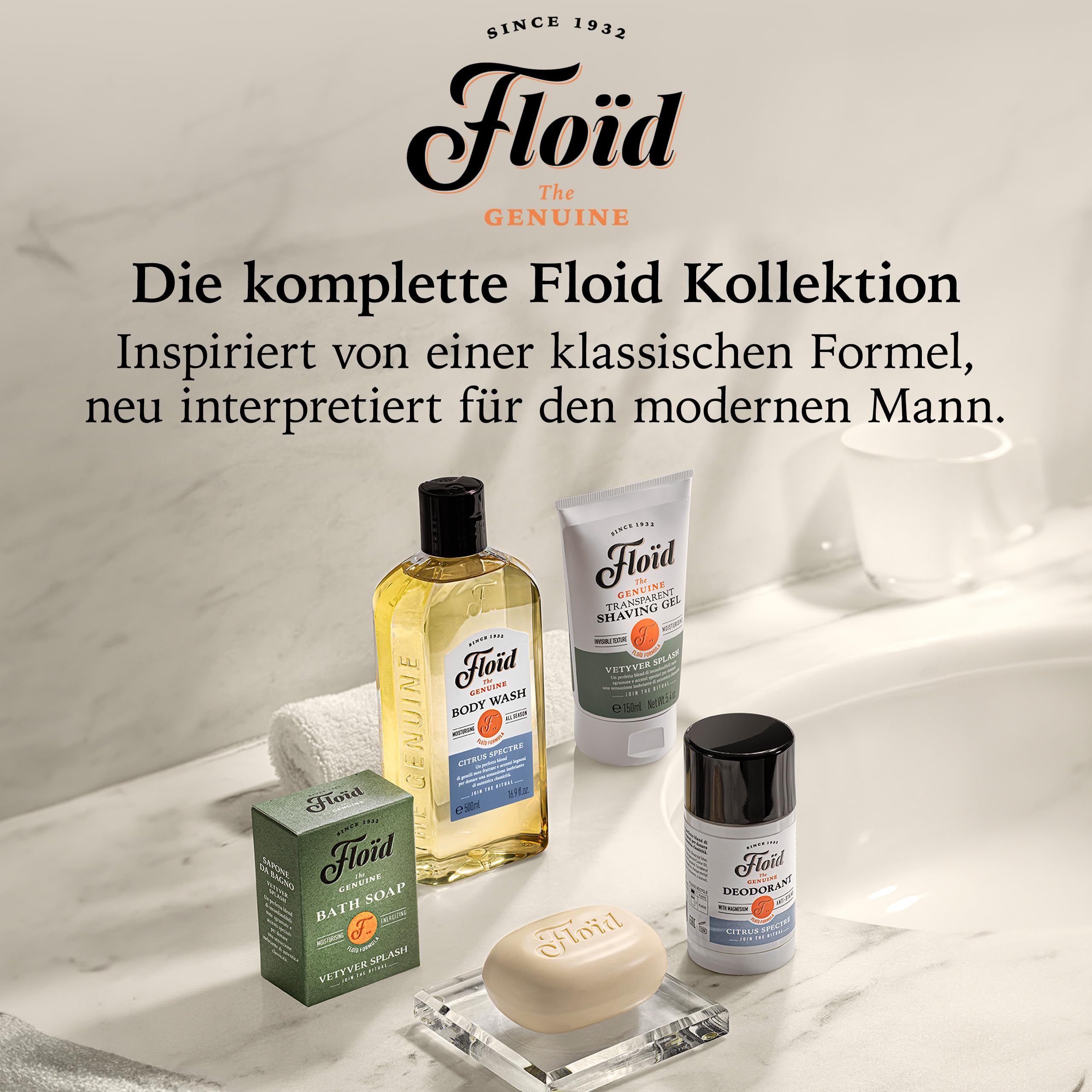 Floïd Vetyver Splash Bath Soap, 100% roślinne mydło do kąpieli i pod prysznic z pielęgnującą lecytyną, masłem shea i olejem sezamowym, chroni skórę i sprawia, że jest miękka i gładka