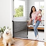 Retractable Baby Gate Perma Child Safety 33 Tall x 71 Wide, Mesh, for Stairs, Doorways, Dogs, Pets, Indoor, Outdoor, One-Handed Operation, Locking, Easy Install, Hardware Mount, Black