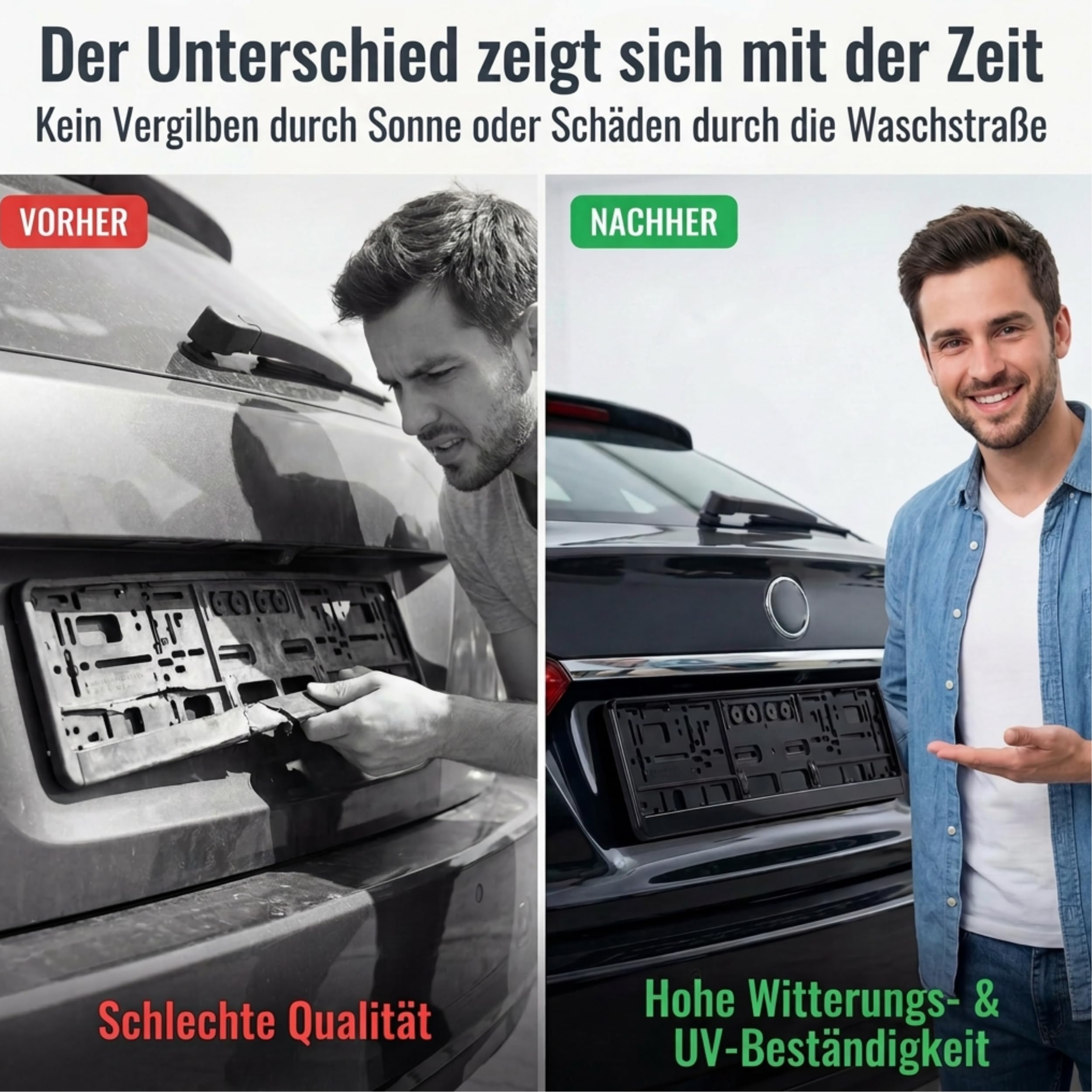 Portatarga per auto nero, rinforzo per targa cornice portatarga set da 2 pezzi - Made in Germany