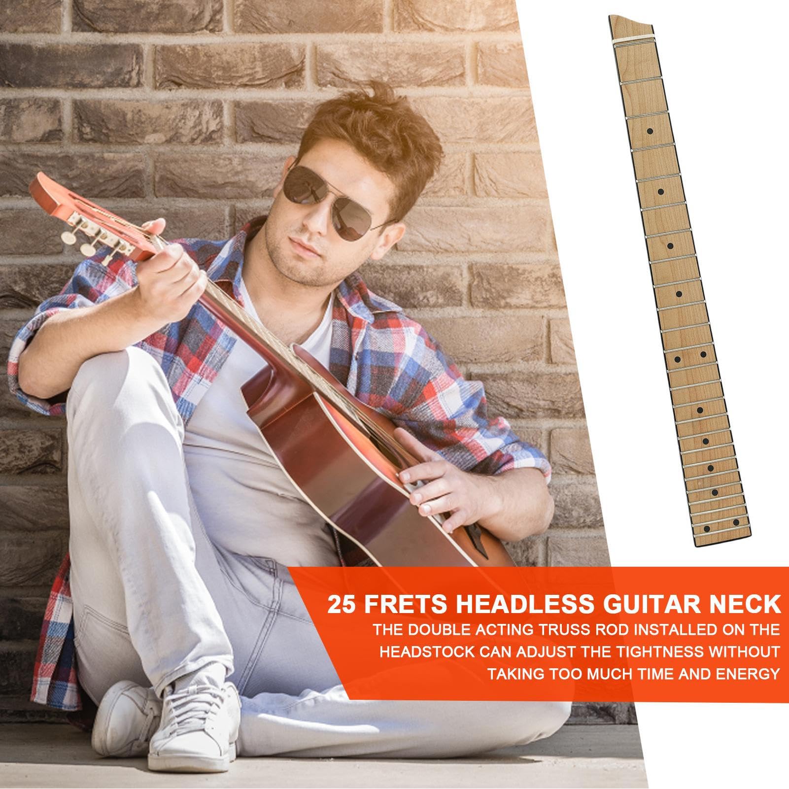 Manico per chitarra elettrica | 25 tasti di ricambio per tastiera in legno | d'acero | 25-Fret Headless Guitàr Néck | Manico in acero palissandro Sostituzione Guitàr in palissandro