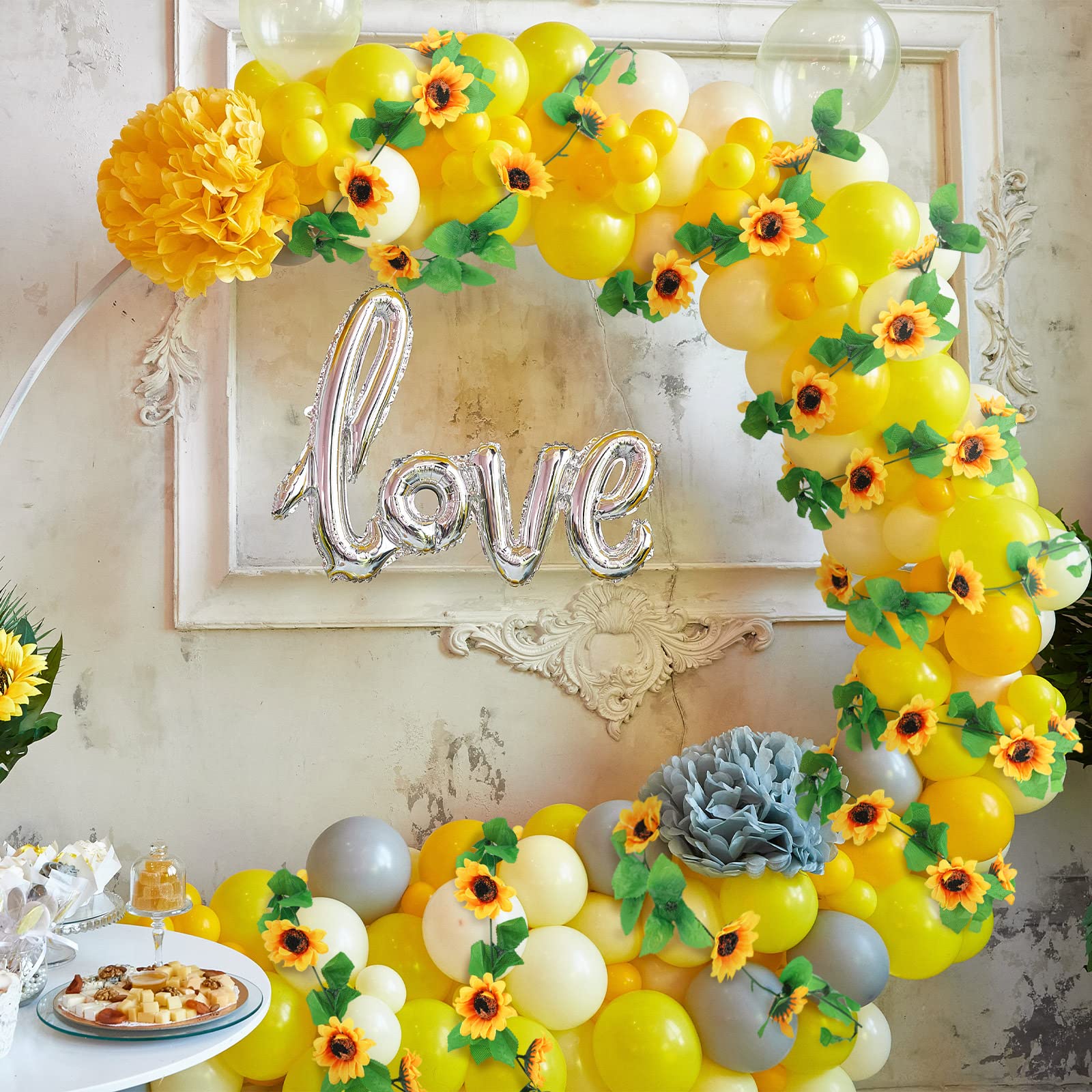 Ghirlanda di girasole artificiale da 10 m con 120 LED con viti finte a forma di girasole in seta, con luci a LED da 12 m, per parete, matrimonio, camera da letto, giardino, feste, confezione da 8