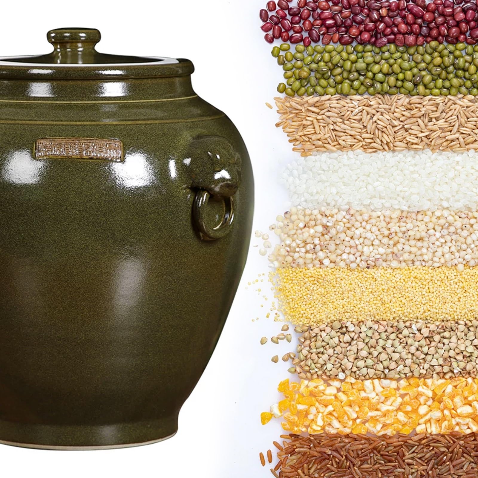 Duży ceramiczny słoik do przechowywania żywności z pokrywką, pojemniki kuchenne na ryż, mąkę, płatki owsiane, ręcznie robiony, łatwy do czyszczenia, idealny do organizacji suchych składników