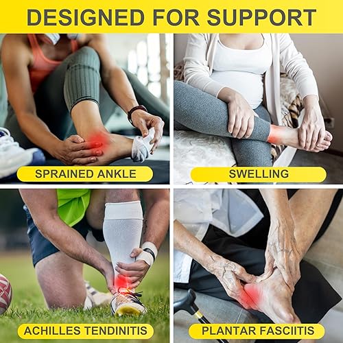 Vista 3 de Bracoo Paquete de 2 tobilleras de compresión para mujeres y hombres, correa ajustable de soporte de tobillo para esguinces, fascitis plantar, alivio