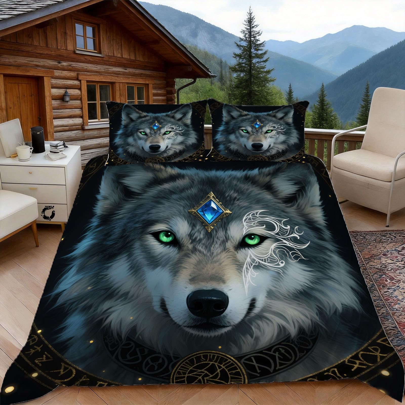 3D Single Duvet Cover Set 3D Printed Wolf Bedding, Animal Theme Soft Microfibre Duvet Cover Sets Quilt Cover and Pillow Set with Zipper 3 Pcs