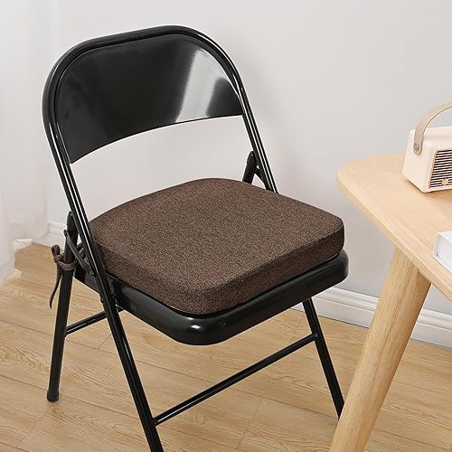 Miniatura 3 de SINOSSO Cojín de espuma viscoelástica para silla plegable, 1 unidad, almohadilla cuadrada gruesa de 2 pulgadas para silla de cocina con lazos, cojín
