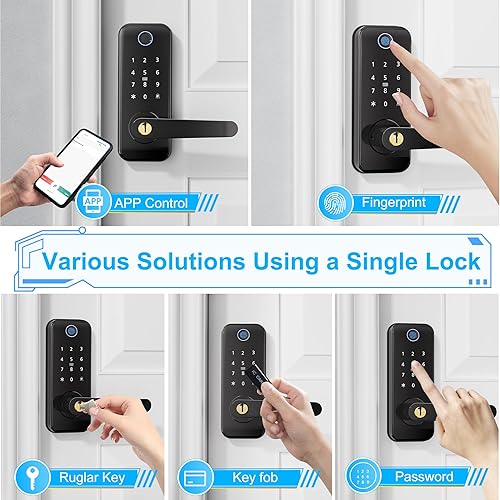 Miniatura 3 de Cerradura de puerta inteligente con huella dactilar sin llave con asa, cerradura electrónica digital con teclado de pantalla táctil, perilla