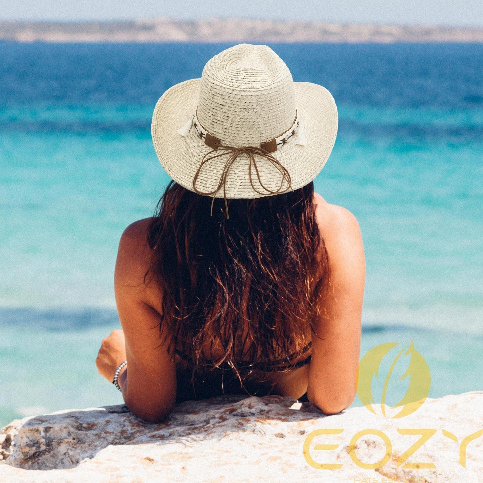 EOZY Chapeau de Cowboy en Paille pour Femme