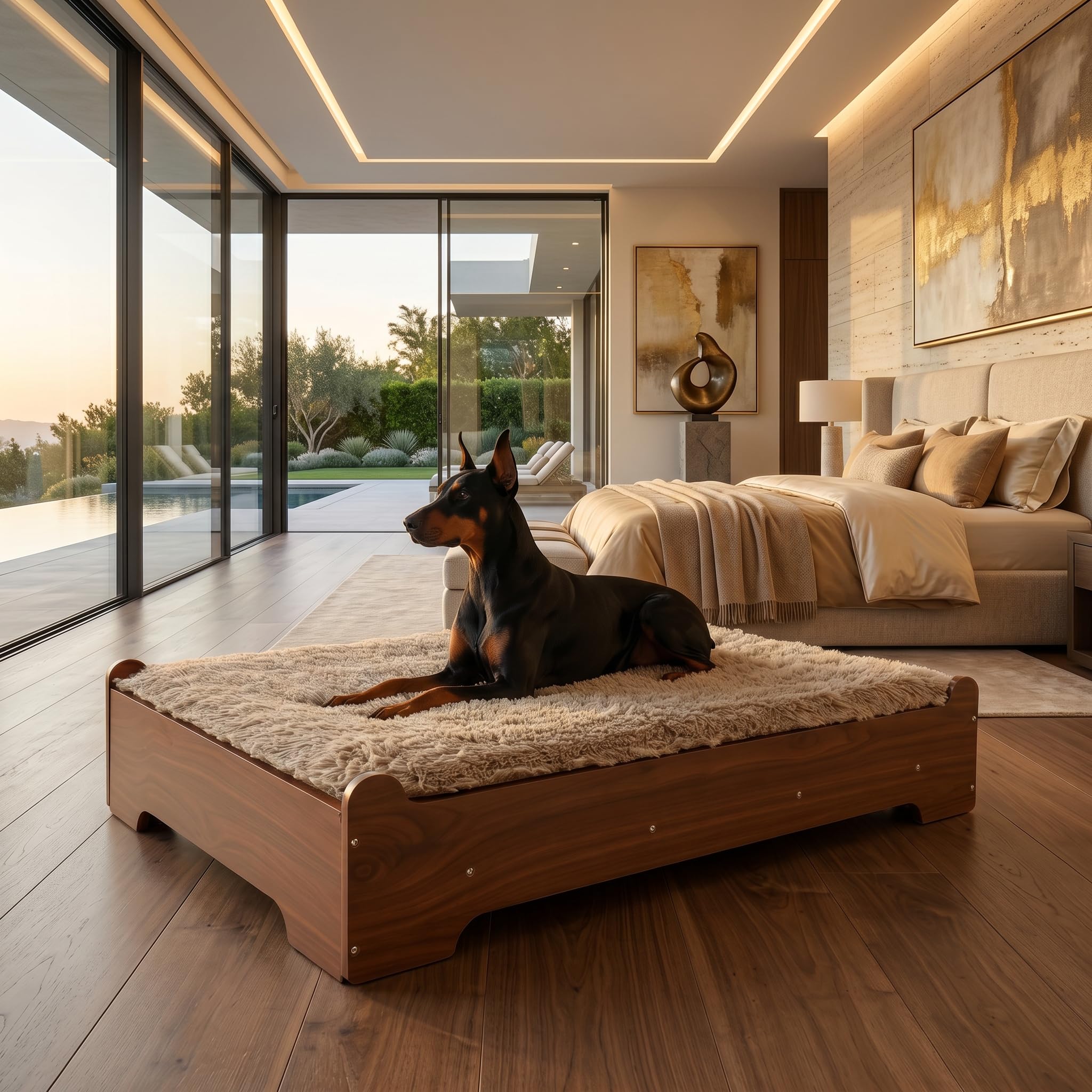GLOSSGODS improve Wood Dog Bed Frame with Foam Mattress Walnut Large