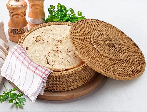 Miniatura 4 de Tortillada - Calentador de tortilla de 10 pulgadascesta hecha a mano de ratán incl. toalla 100% algodón