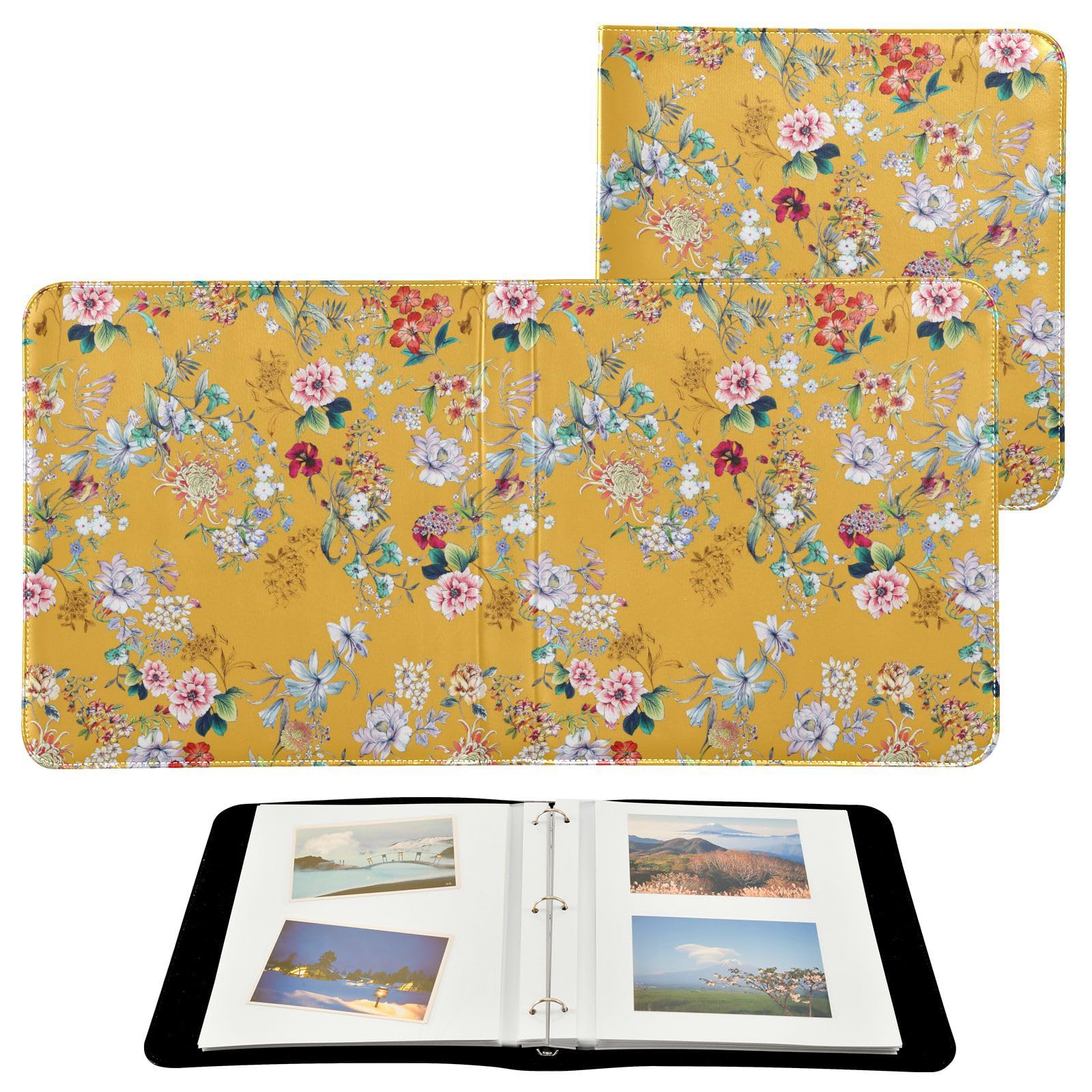 Álbum de fotos para fotos, autoadhesivo, estantería de fotos, álbum de fotos familiar, 4 x 7 pulgadas, patrón de flores