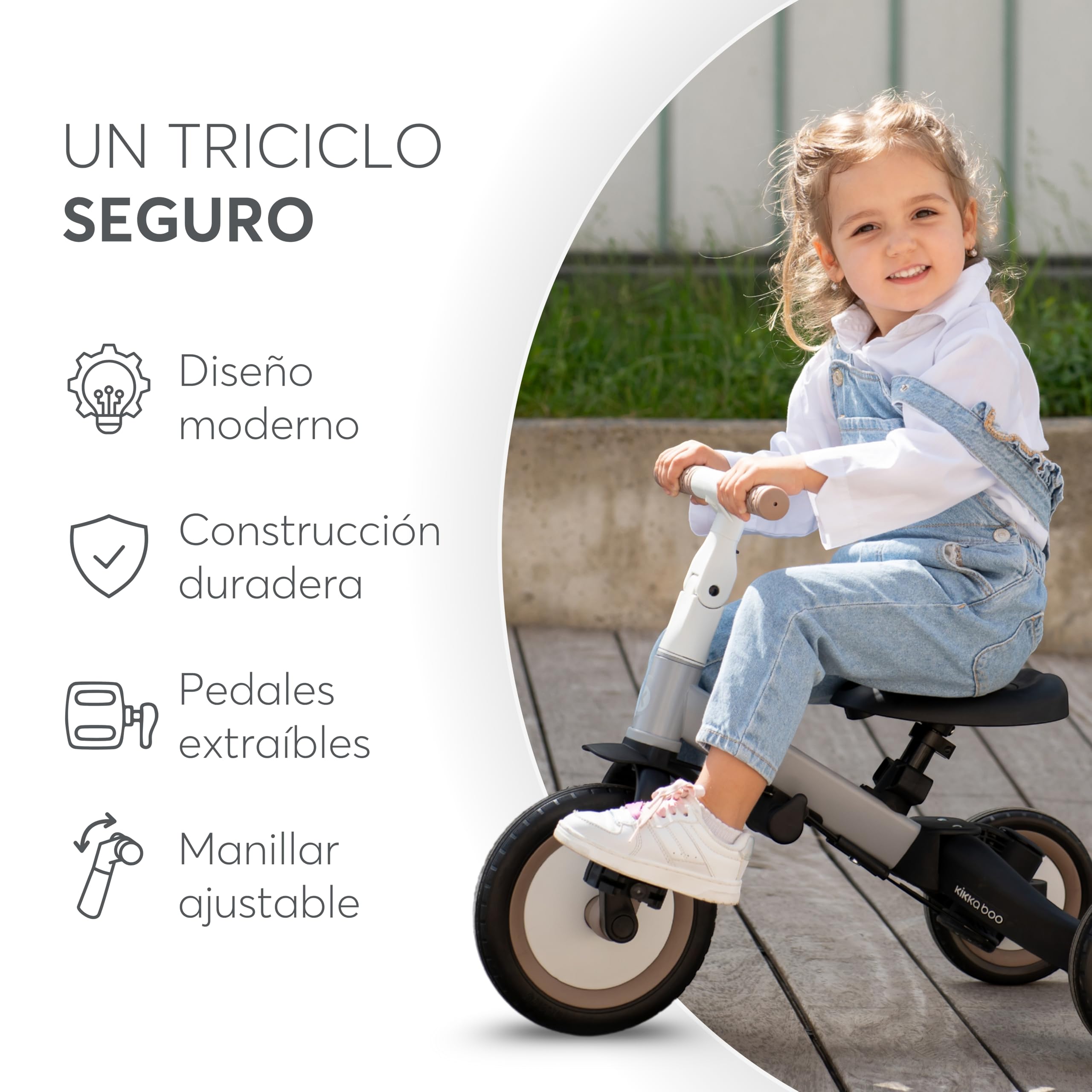 KikkaBoo FLIP, Triciclo Evolutivo de Bebé 5 en 1, Bicicleta con o sin Pedales, Ajustable y Transformable, Beige, Desde 1 Año Hasta 5 Años