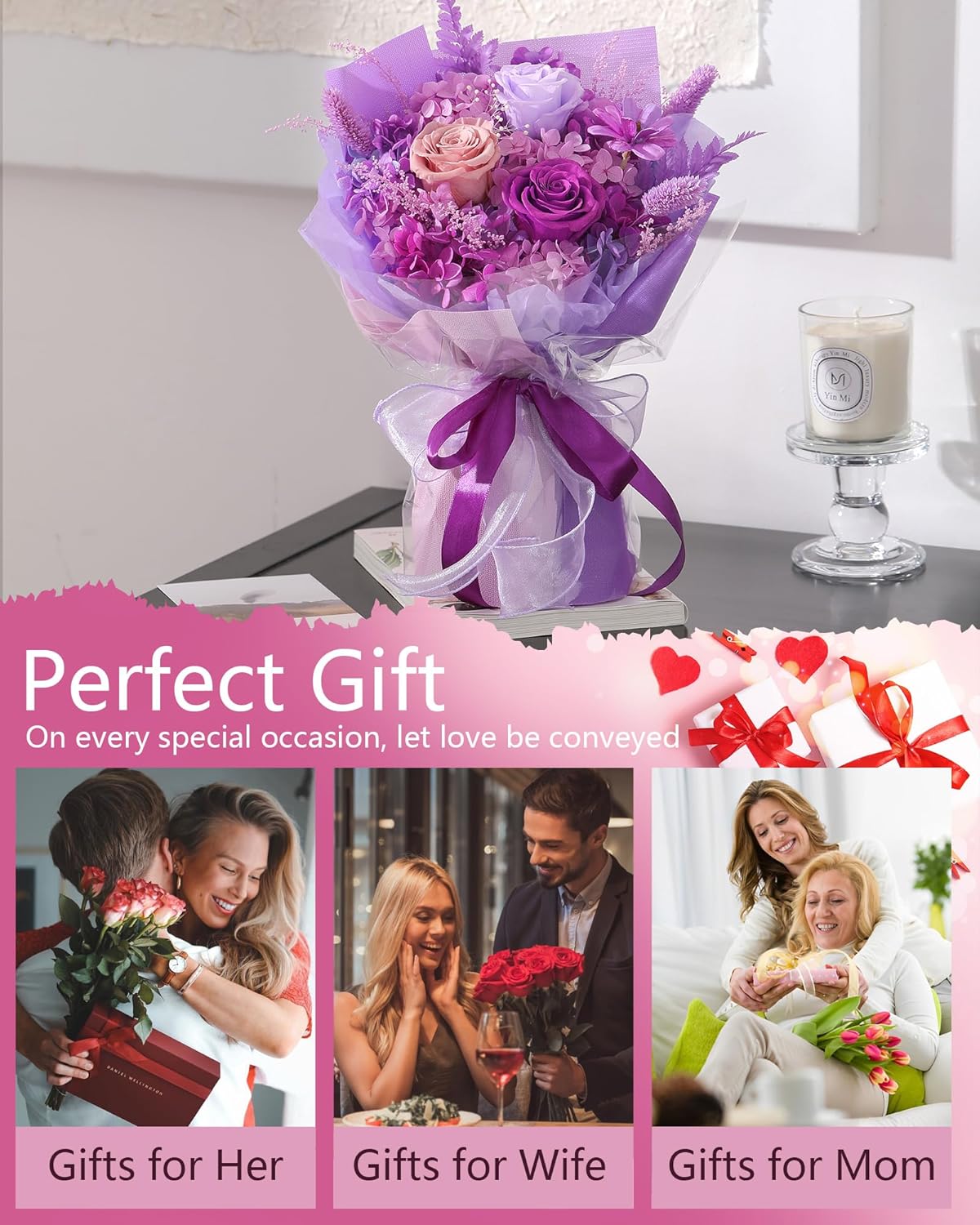 Valentines Day Flowers Gifts for Her Women,Flowers Roses Bouquet Gifts for Women Wife Girlfriend and Best Friend/Flower for Delivery Prime/Purple Rose - Image 6