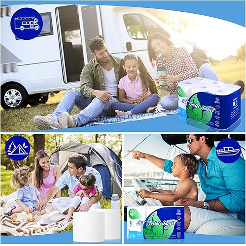 Miniatura 6 de Papel higiénico RV de disolución rápida de 2 capas, seguro séptico, biodegradable, 500 hojas, 12 mega rollos, papel higiénico para caravanas,