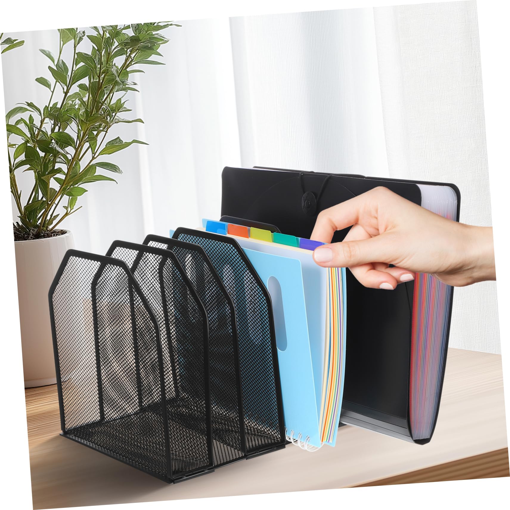VILLCASE Organizador de Escritorio Vertical de Malla Soporte Extraíble de Secciones para Carpetas de Archivos Clasificador de Correo para Oficina Hogar y Aula