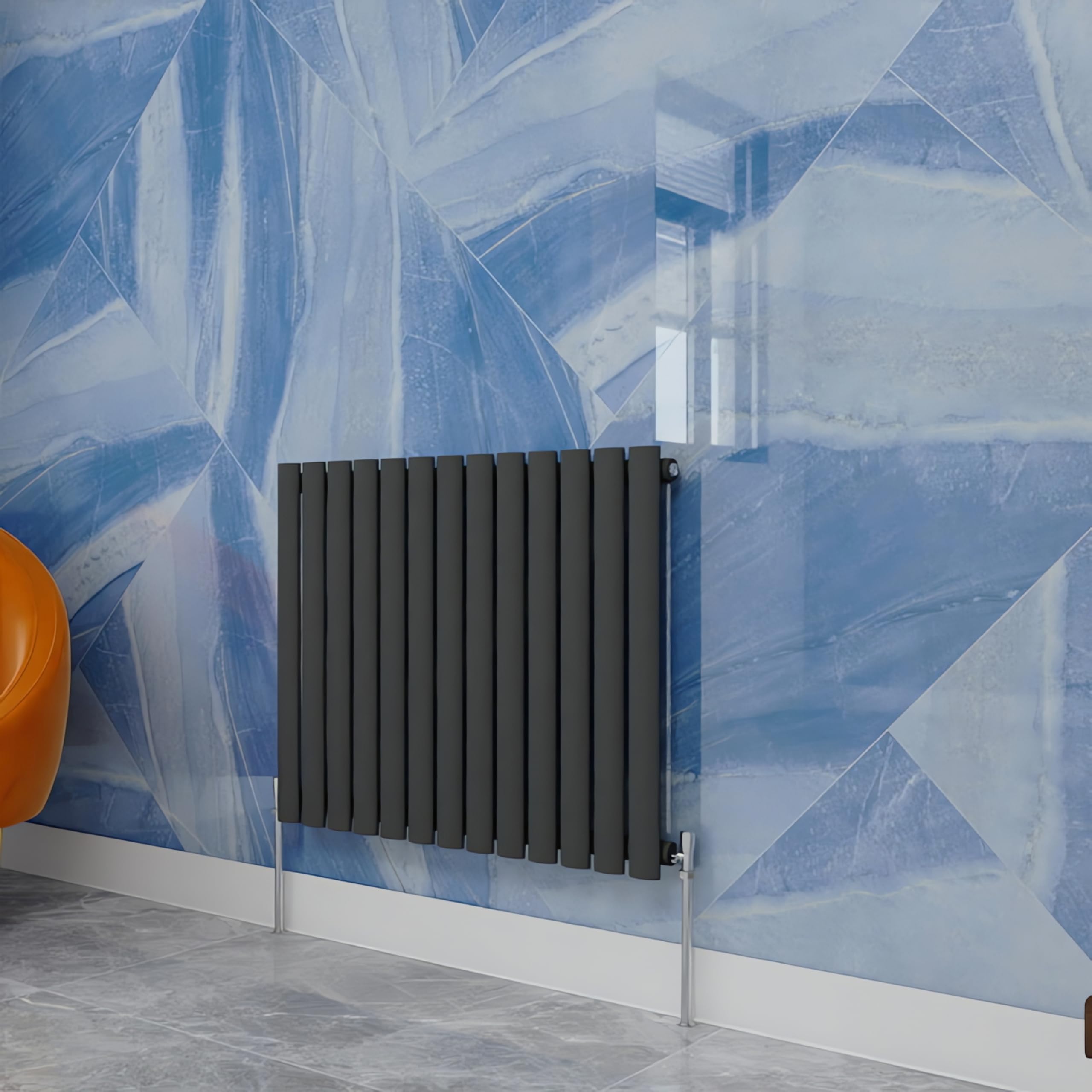 Central Heating Radiator,600x767mm Anthracite Oval Column Single Panel for Bathroom/Hall/Kitchen Energy-efficient and Modern Design.